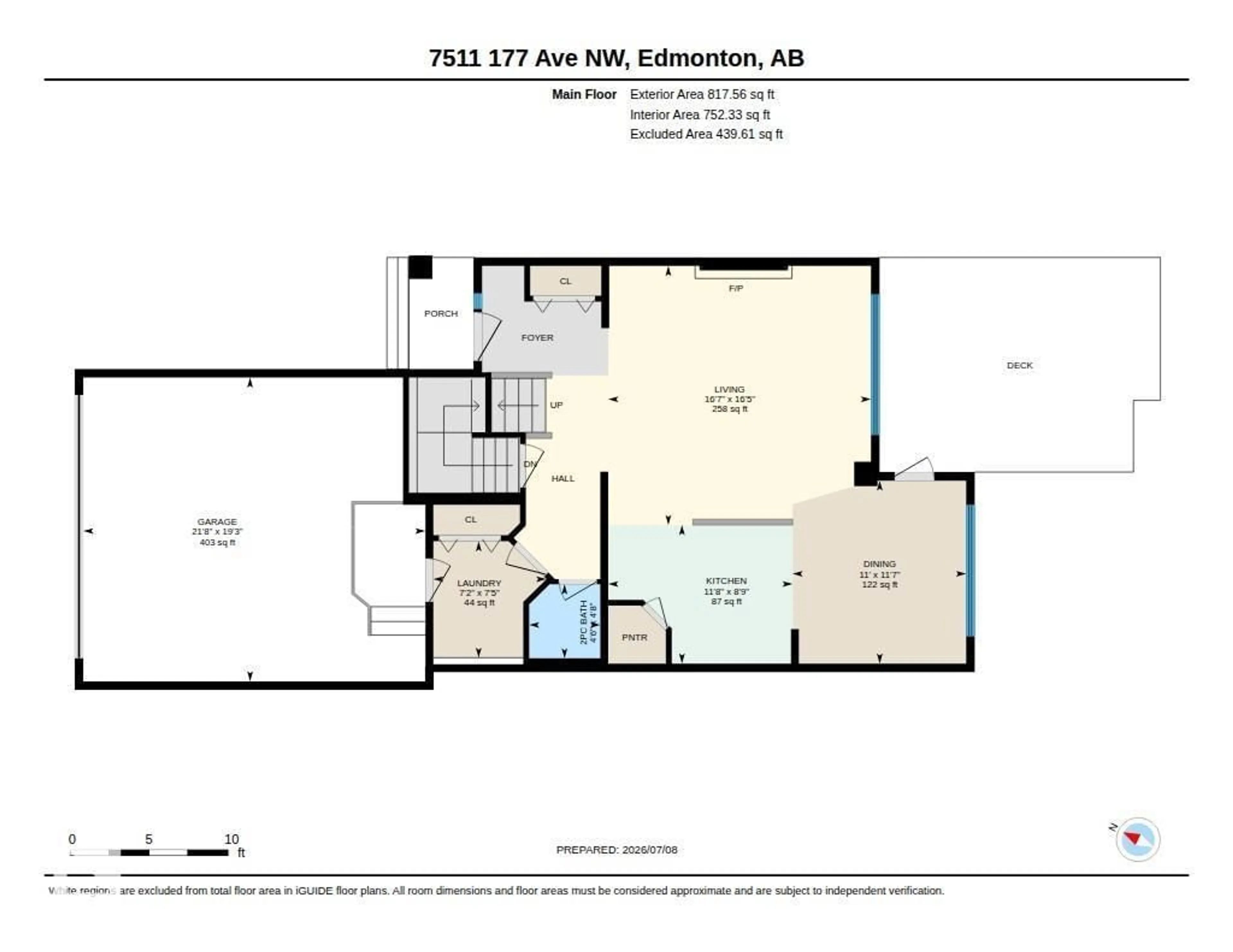 Floor plan for NW - 7511 177 AV, Edmonton Alberta T5Z0N4