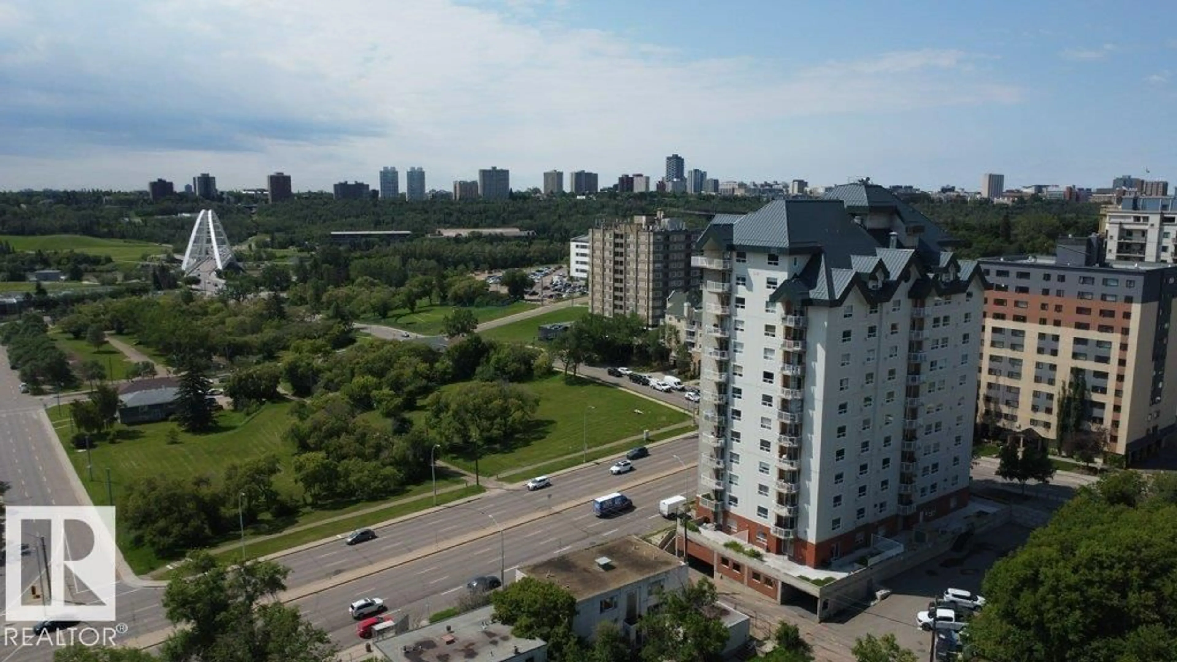 A pic from outside/outdoor area/front of a property/back of a property/a pic from drone, city buildings view from balcony for #505 - 9707 105 ST, Edmonton Alberta T5K2Y4