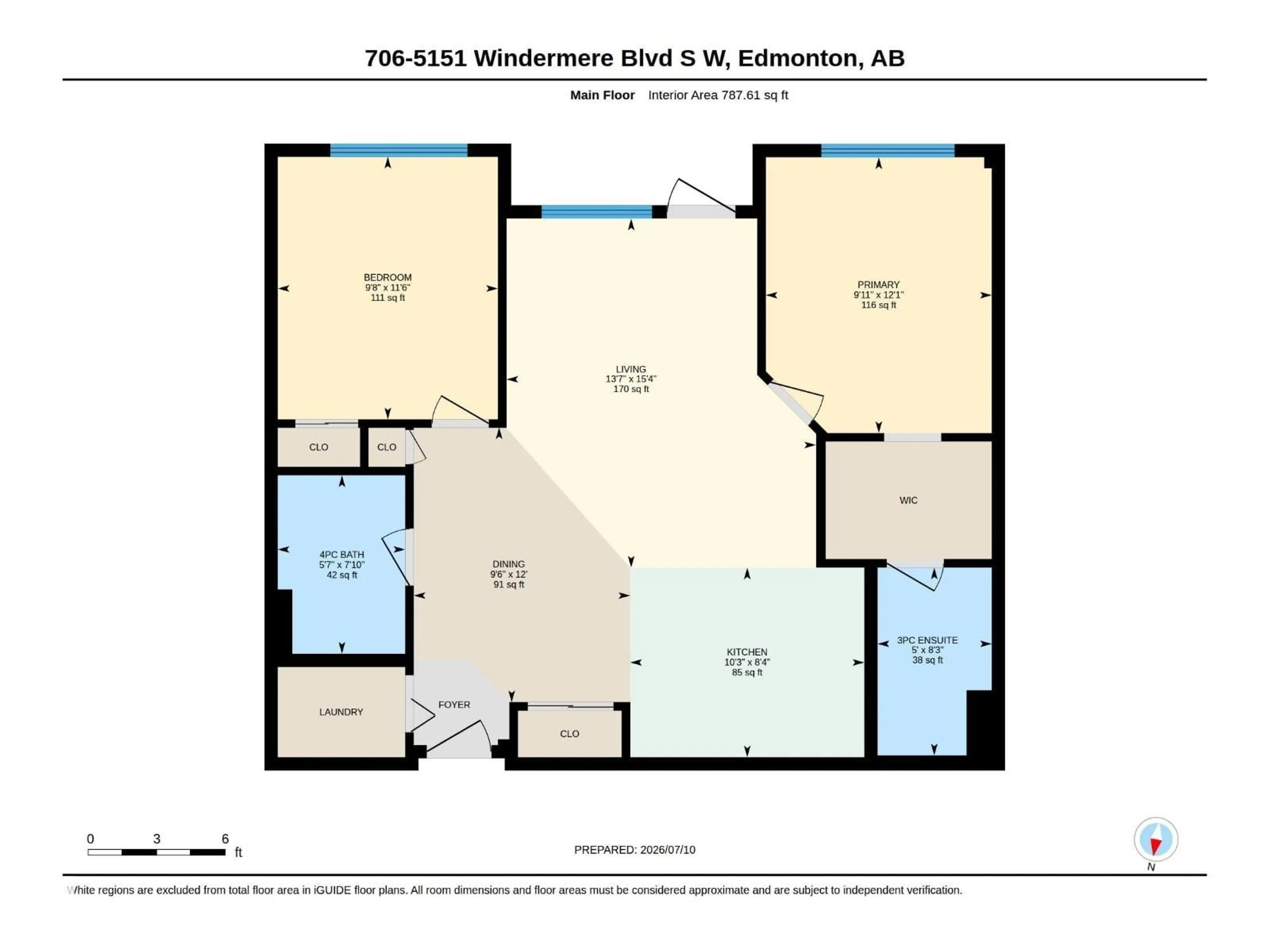 Floor plan for 706 - 5151 WINDERMERE BV, Edmonton Alberta T6W2K4