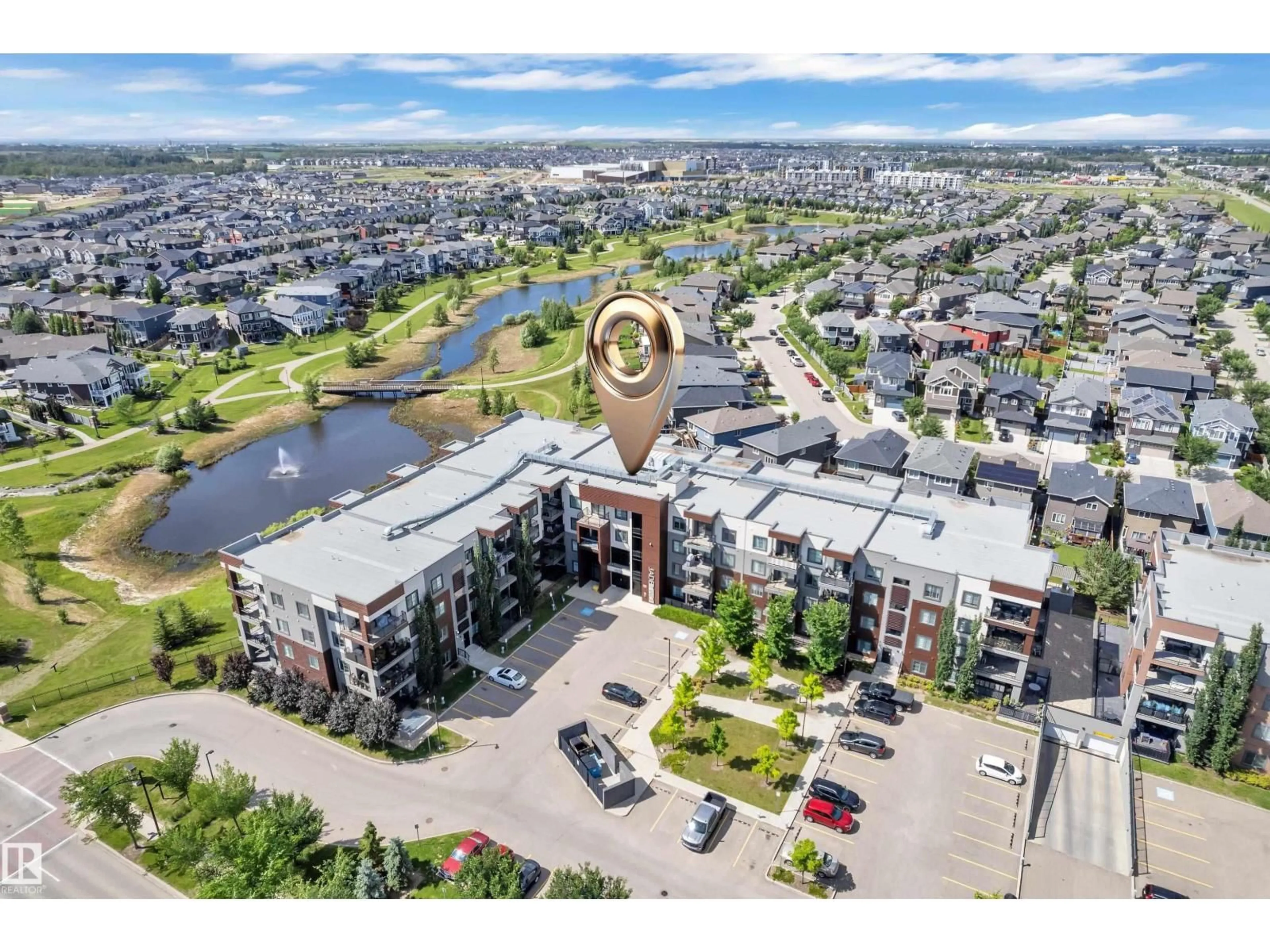 A pic from outside/outdoor area/front of a property/back of a property/a pic from drone, water/lake/river/ocean view for #128 - 1008 ROSENTHAL BV, Edmonton Alberta T5T7J4