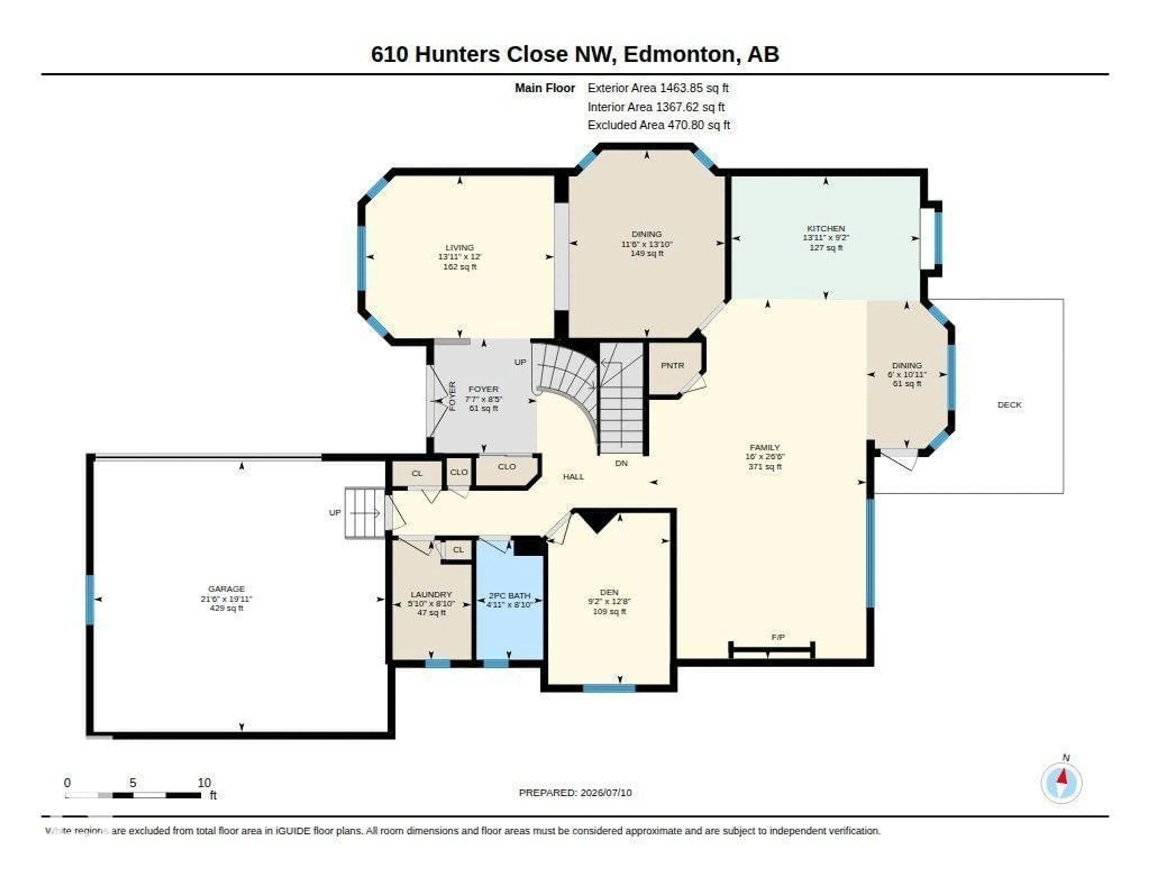 Floor plan for 610 HUNTERS CLOSE, Edmonton Alberta T6R2W2