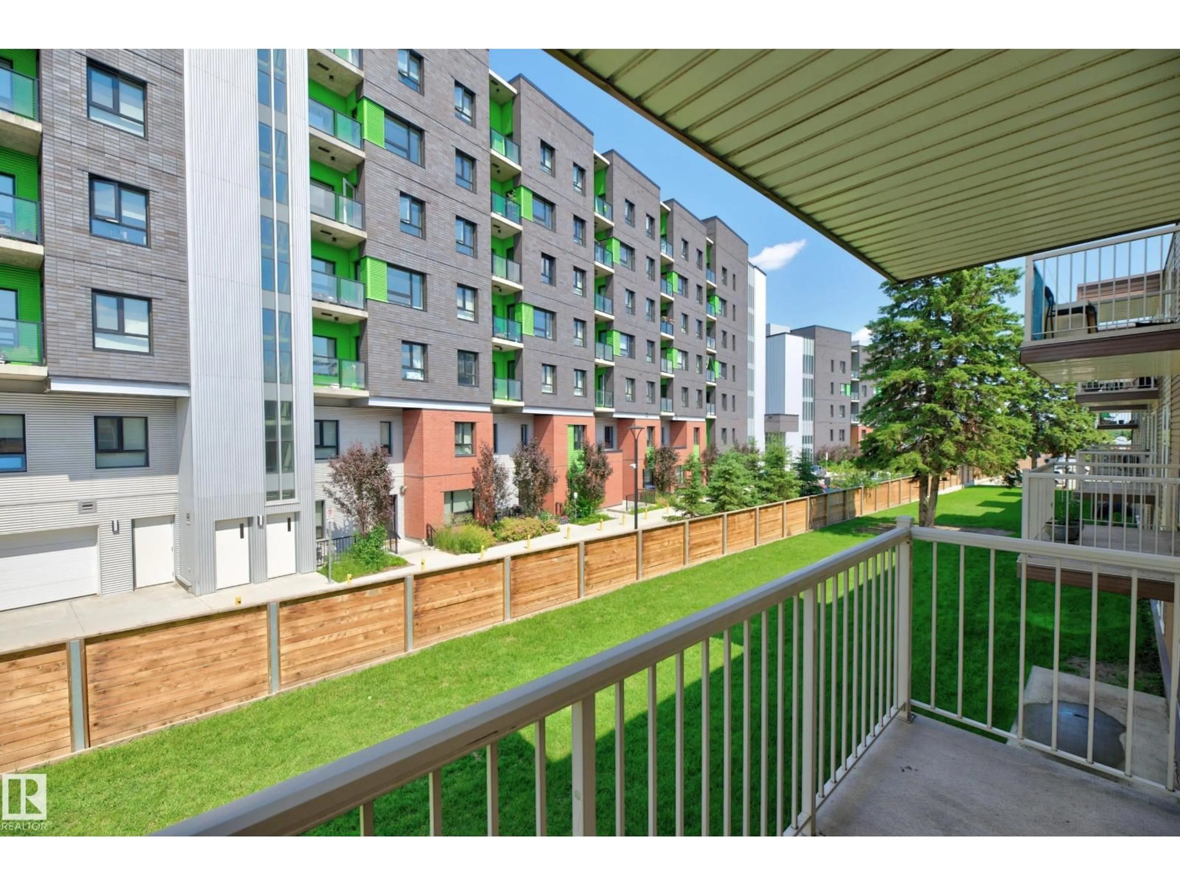 Balcony in the apartment, city buildings view from balcony for 209 - 7220 144 AV, Edmonton Alberta T4C3E4