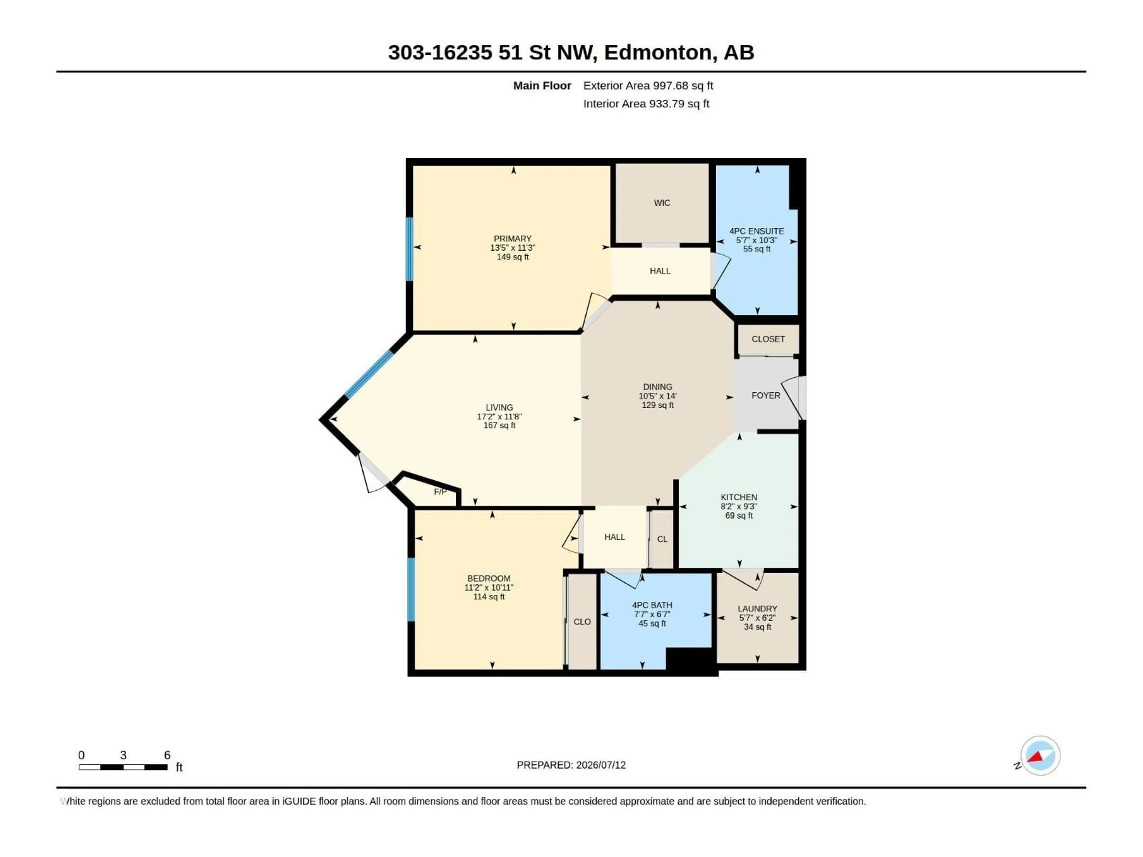 Floor plan for #303 - 16235 51 ST, Edmonton Alberta T5Y3C7