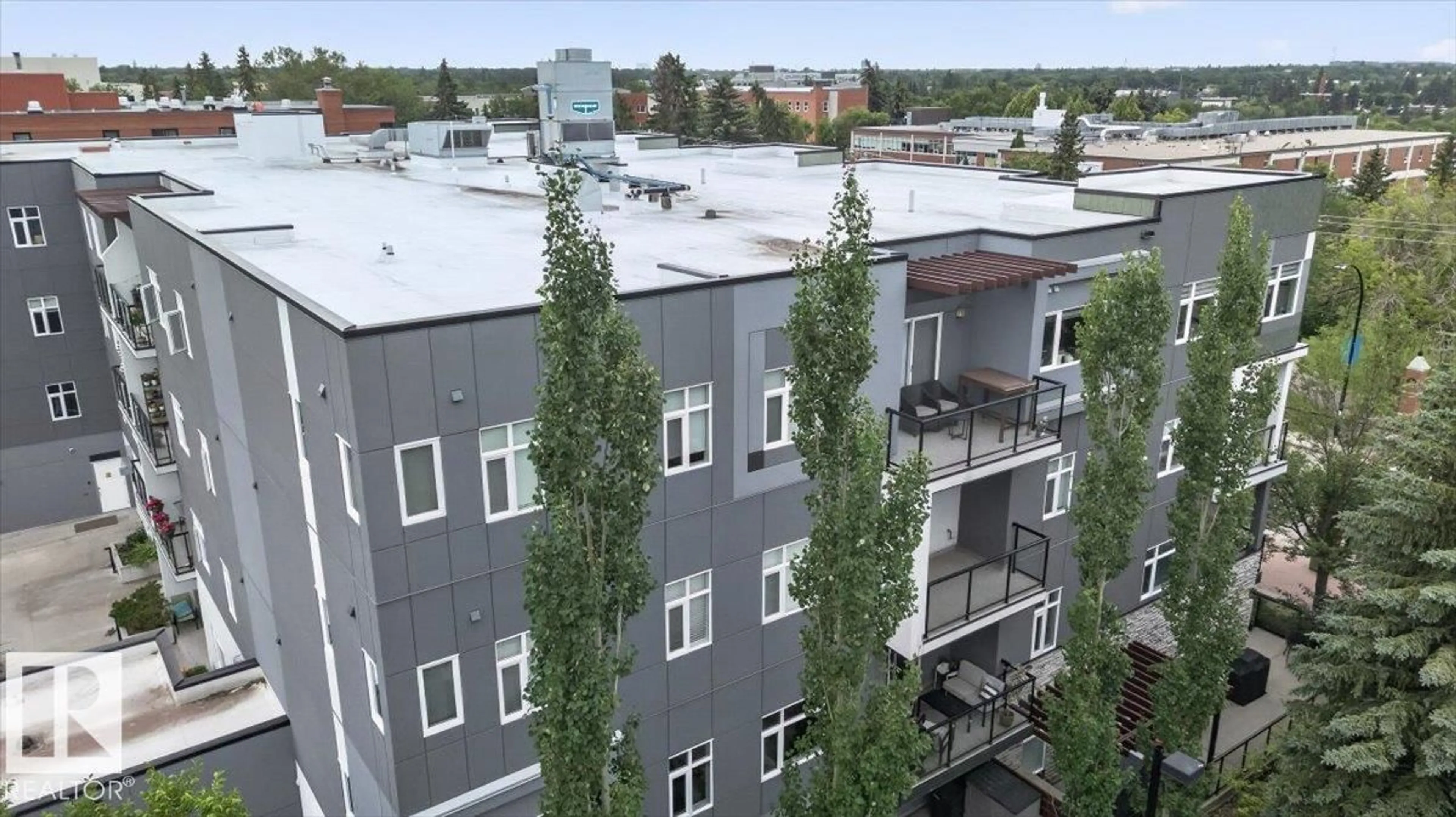 A pic from outside/outdoor area/front of a property/back of a property/a pic from drone, city buildings view from balcony for #406 - 8525 91 ST, Edmonton Alberta T6C3N1