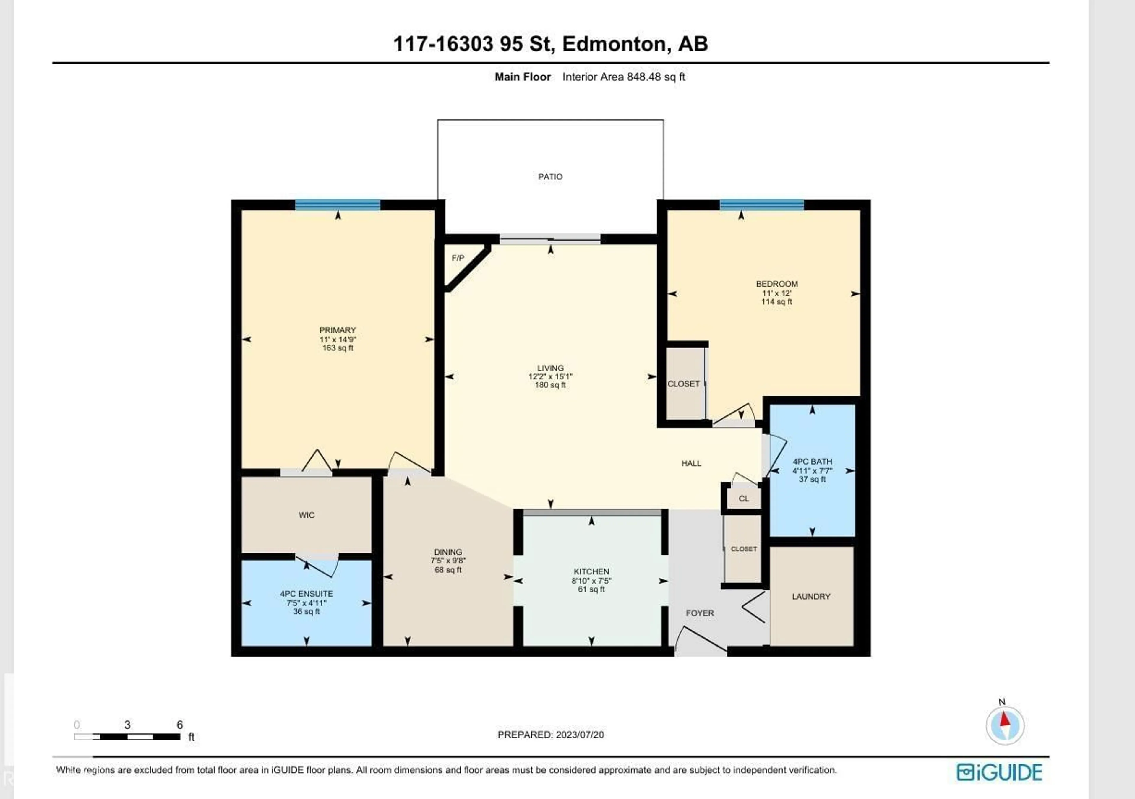 Floor plan for 117 16303 95 ST, Edmonton Alberta T5Z3V1