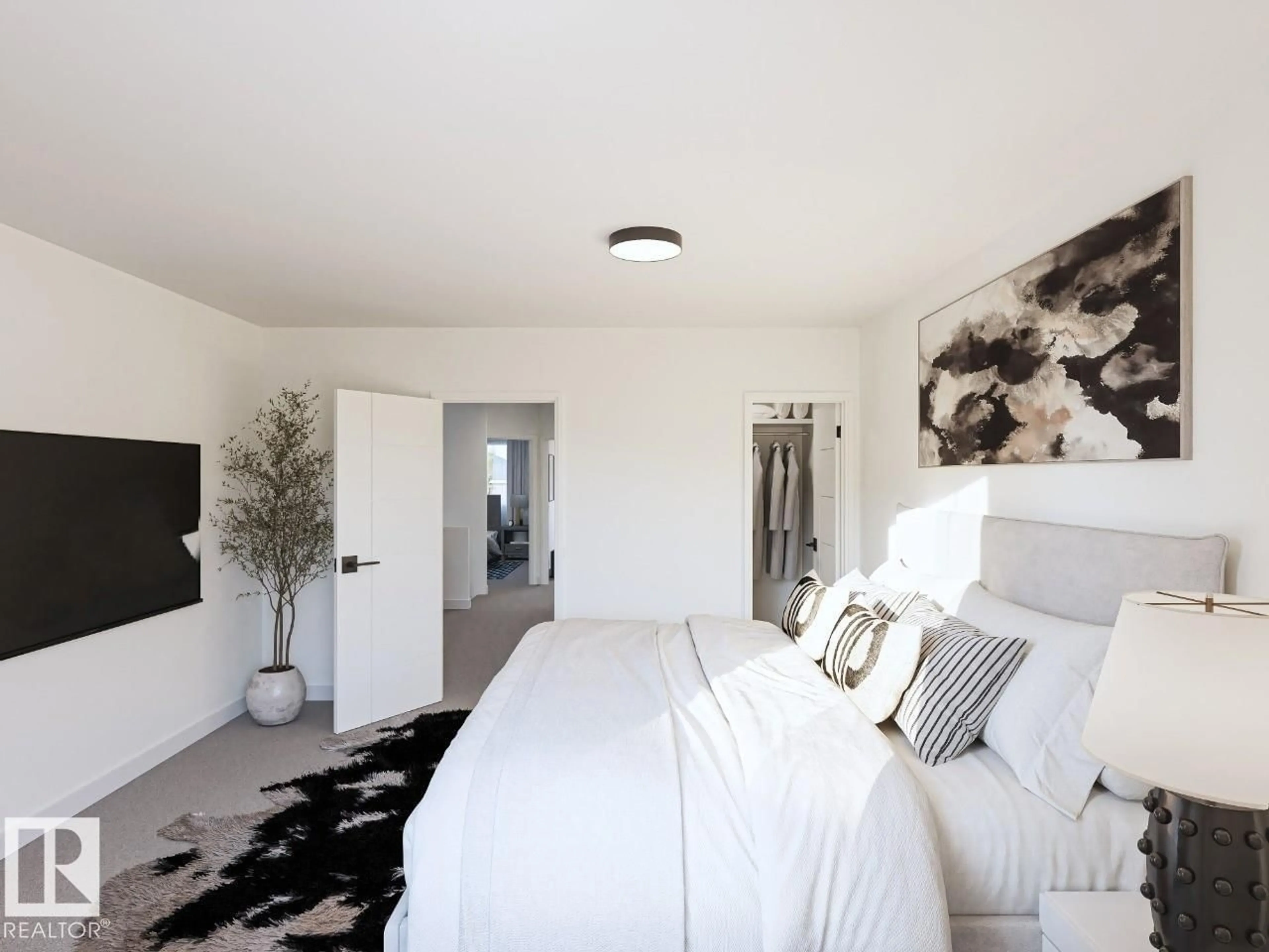 Bedroom with bed, carpet floor for #55 - 3270 CHERNOWSKI WY, Edmonton Alberta T6W3X2