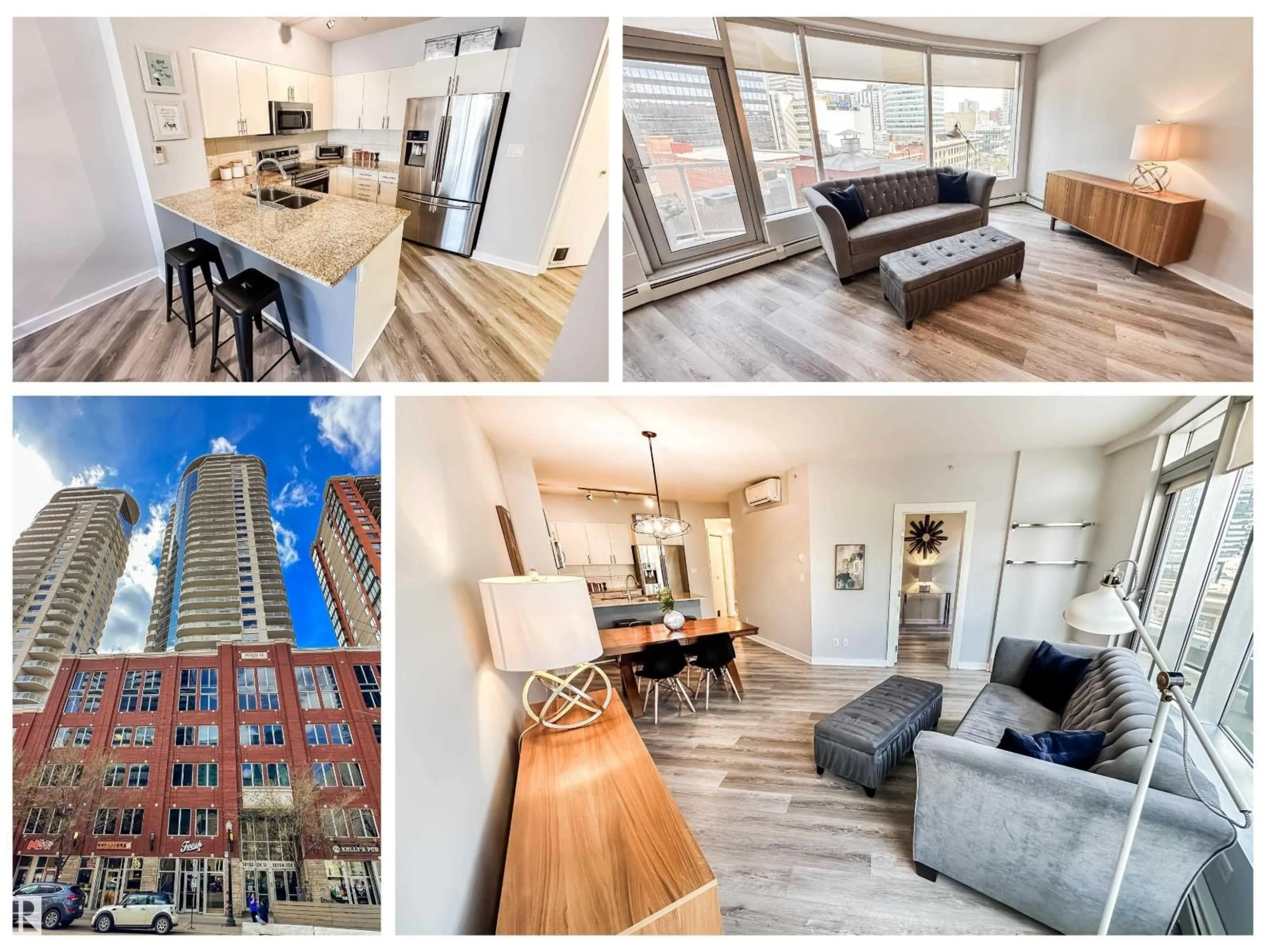 Living room with furniture, wood/laminate floor for #703 - 10152 104 ST, Edmonton Alberta T5J0B6