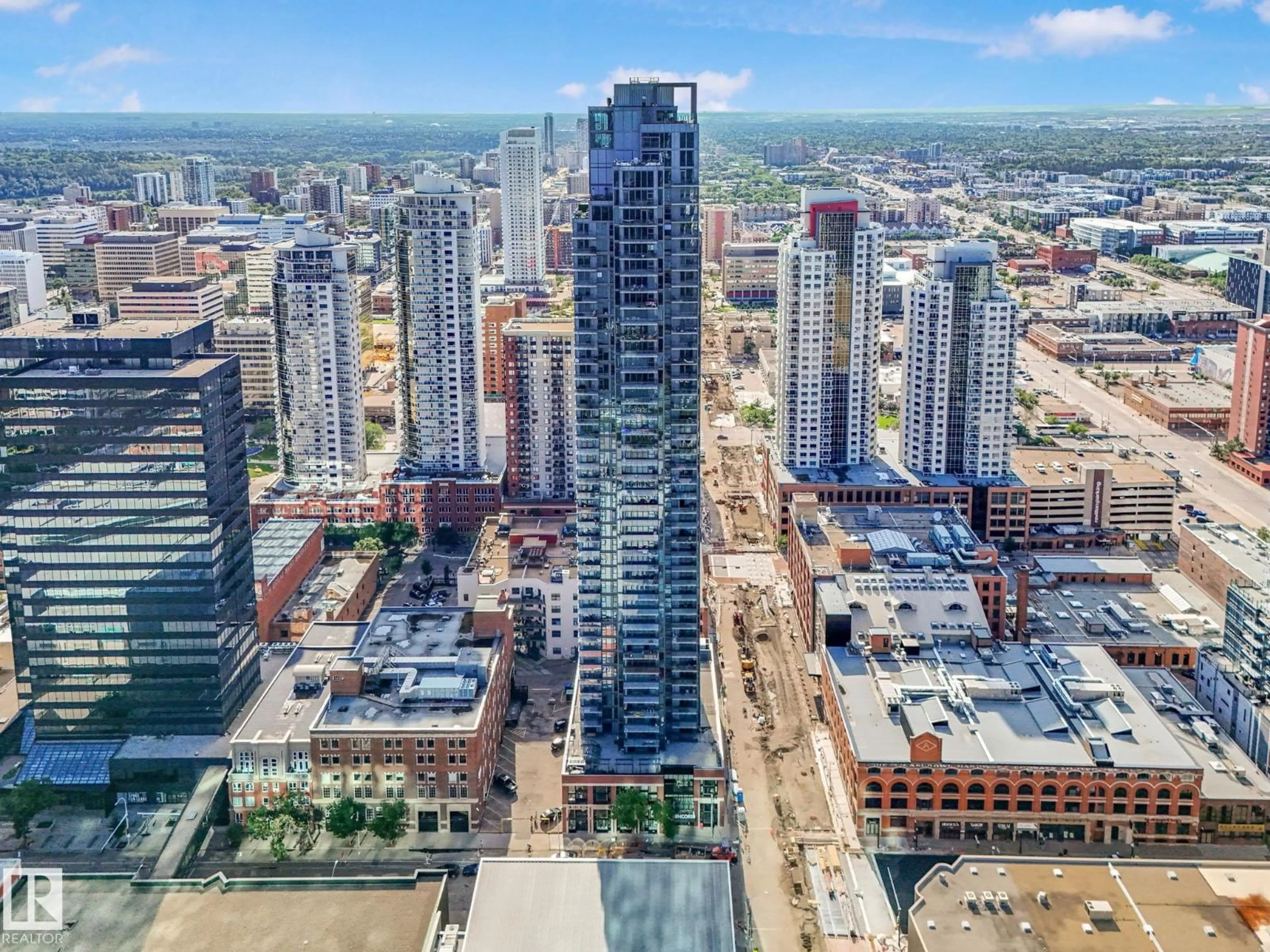 A pic from outside/outdoor area/front of a property/back of a property/a pic from drone, city buildings view from balcony for 1501 - 10180 103 ST NW, Edmonton Alberta T5J0L1