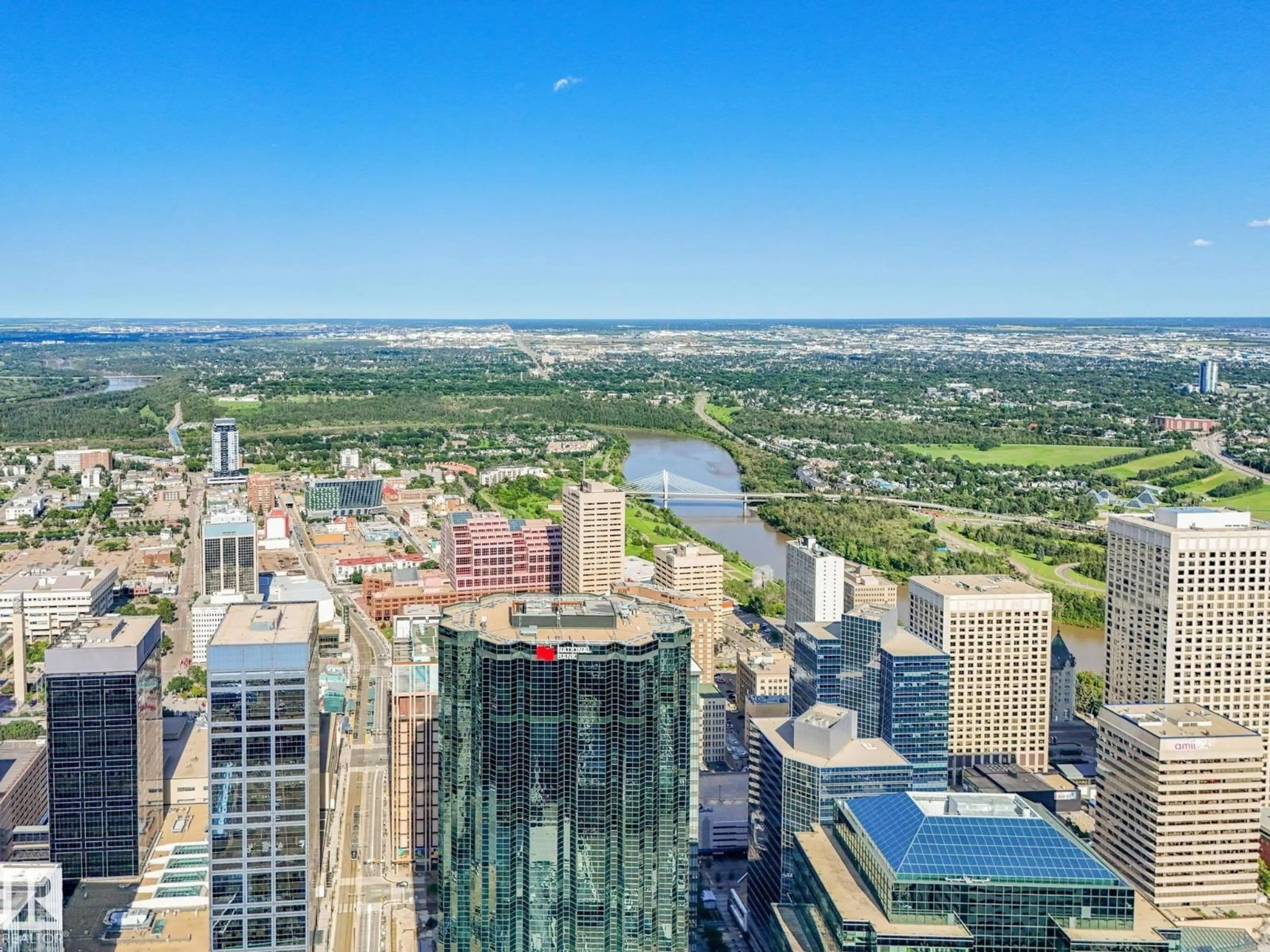 A pic from outside/outdoor area/front of a property/back of a property/a pic from drone, city buildings view from balcony for 1501 - 10180 103 ST NW, Edmonton Alberta T5J0L1