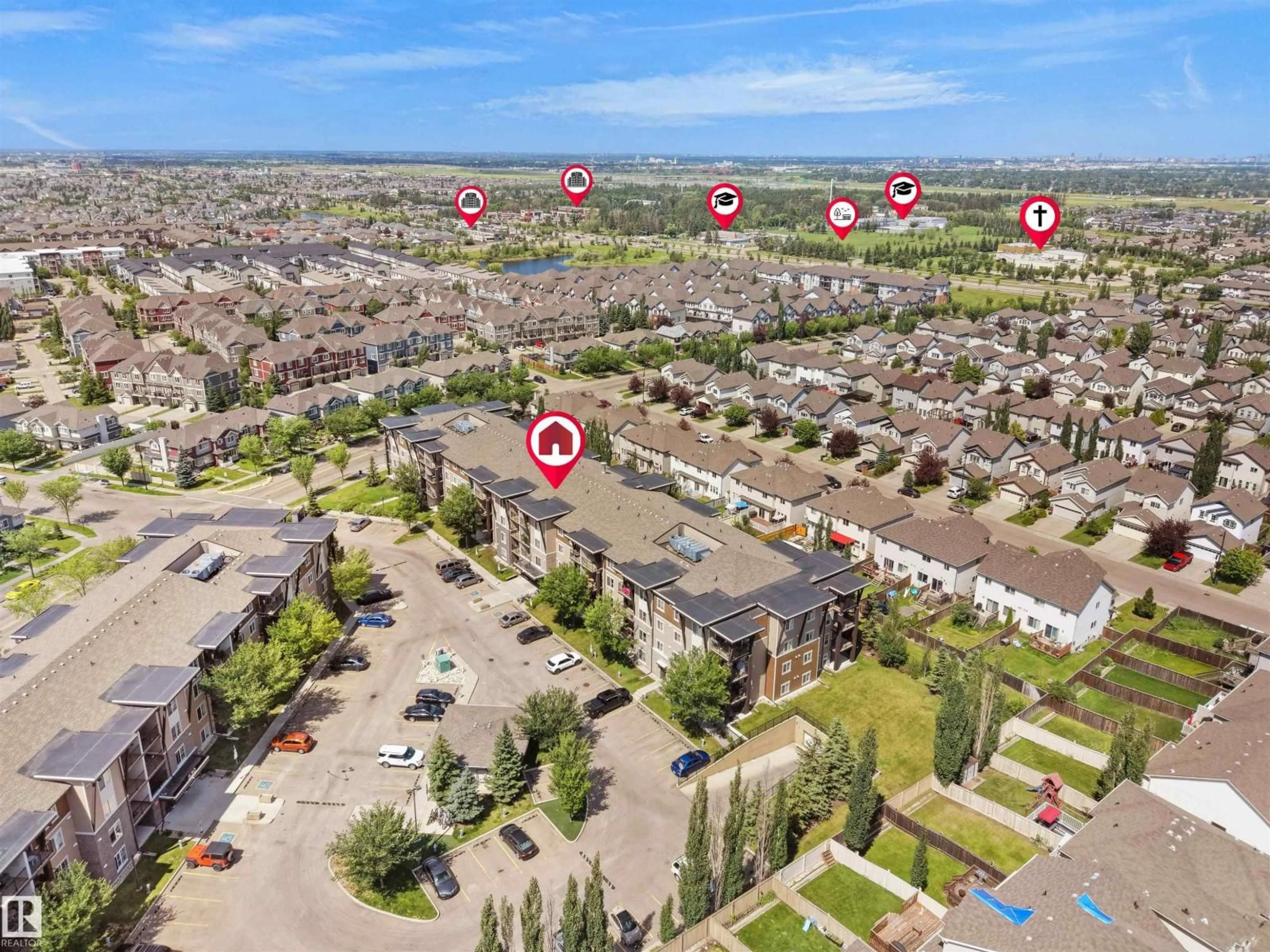 A pic from outside/outdoor area/front of a property/back of a property/a pic from drone, street for #405 - 534 WATT BV, Edmonton Alberta T6X1P7