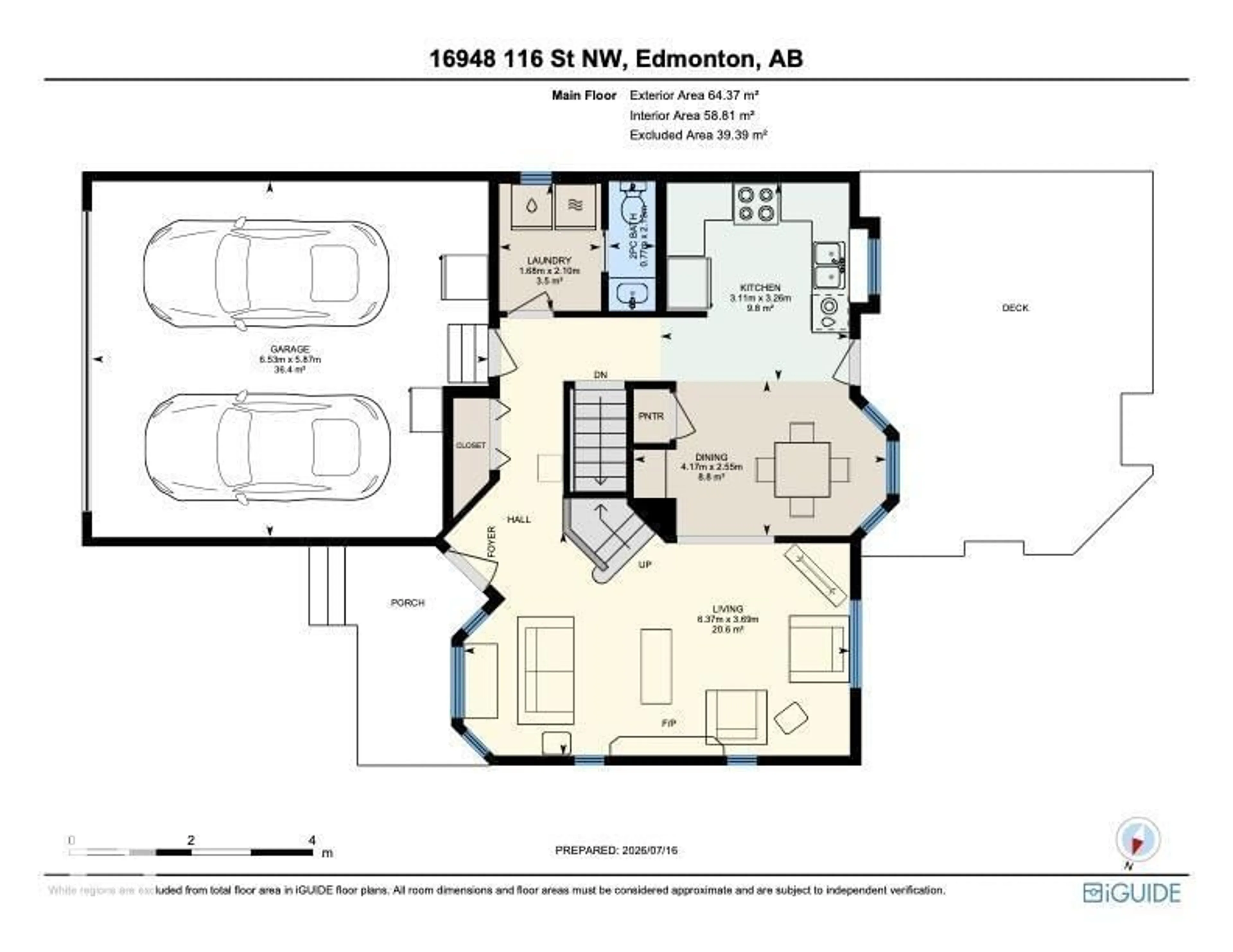 Floor plan for 16948 116 ST, Edmonton Alberta T5X3T8