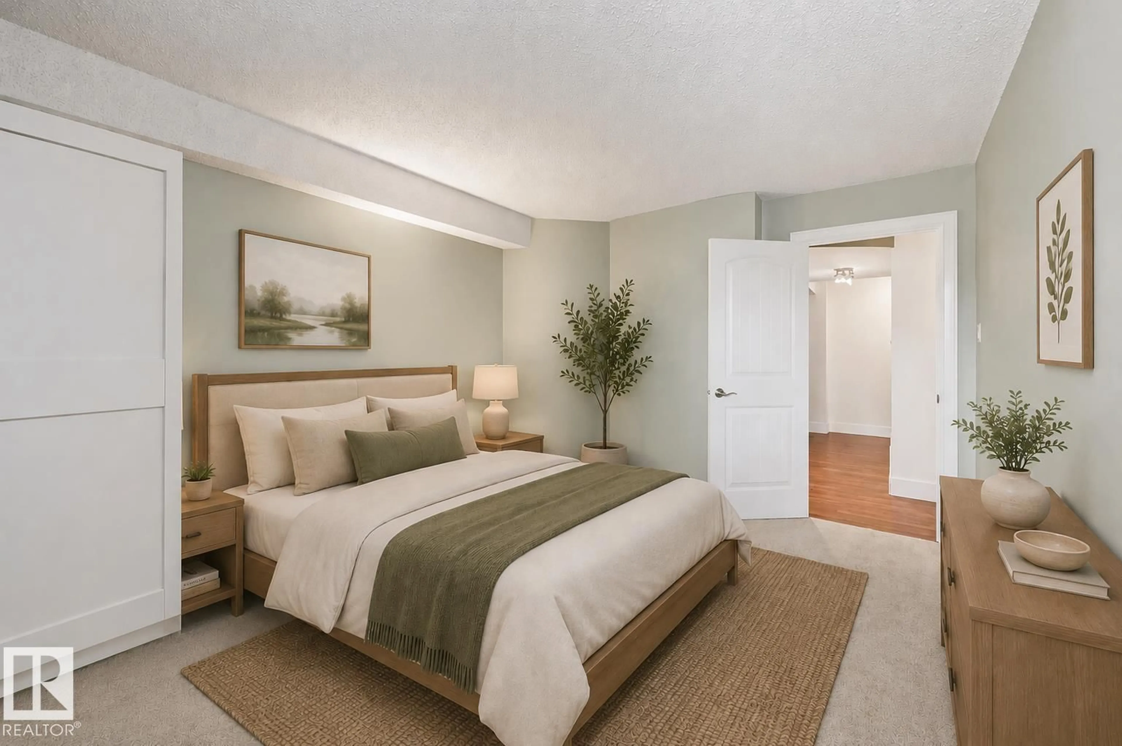 Bedroom with bed, carpet floor for #1003 - 9929 113 ST, Edmonton Alberta T5K2N9