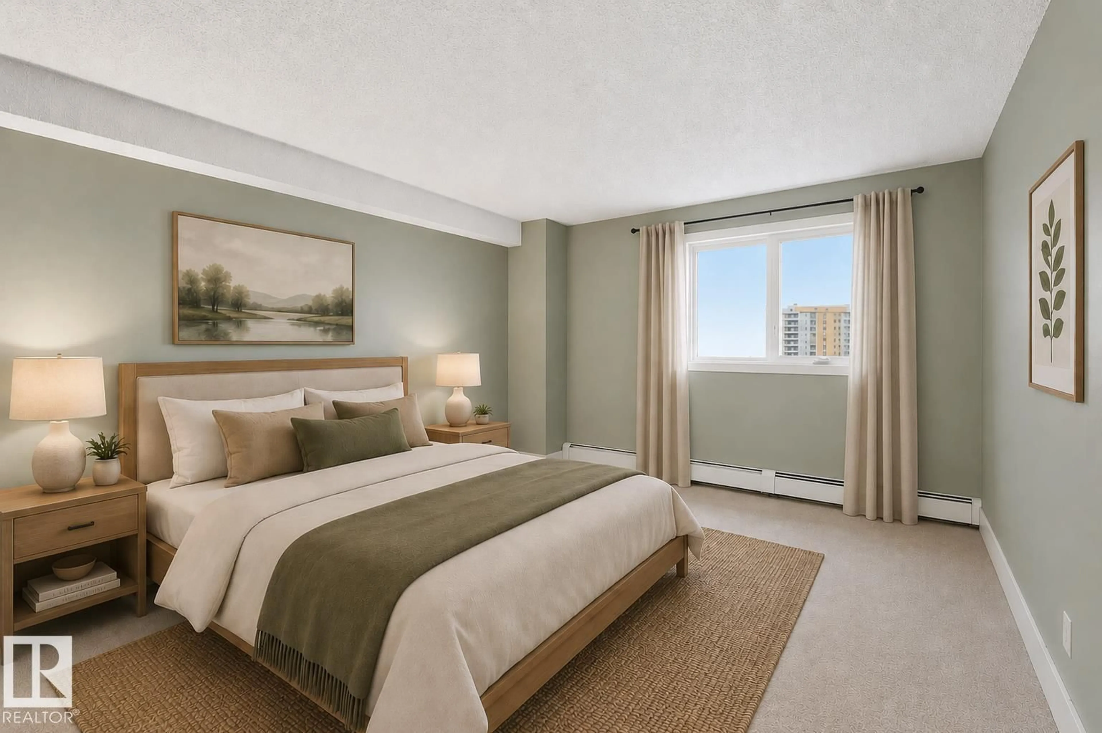 Bedroom with bed, carpet floor for #1003 - 9929 113 ST, Edmonton Alberta T5K2N9