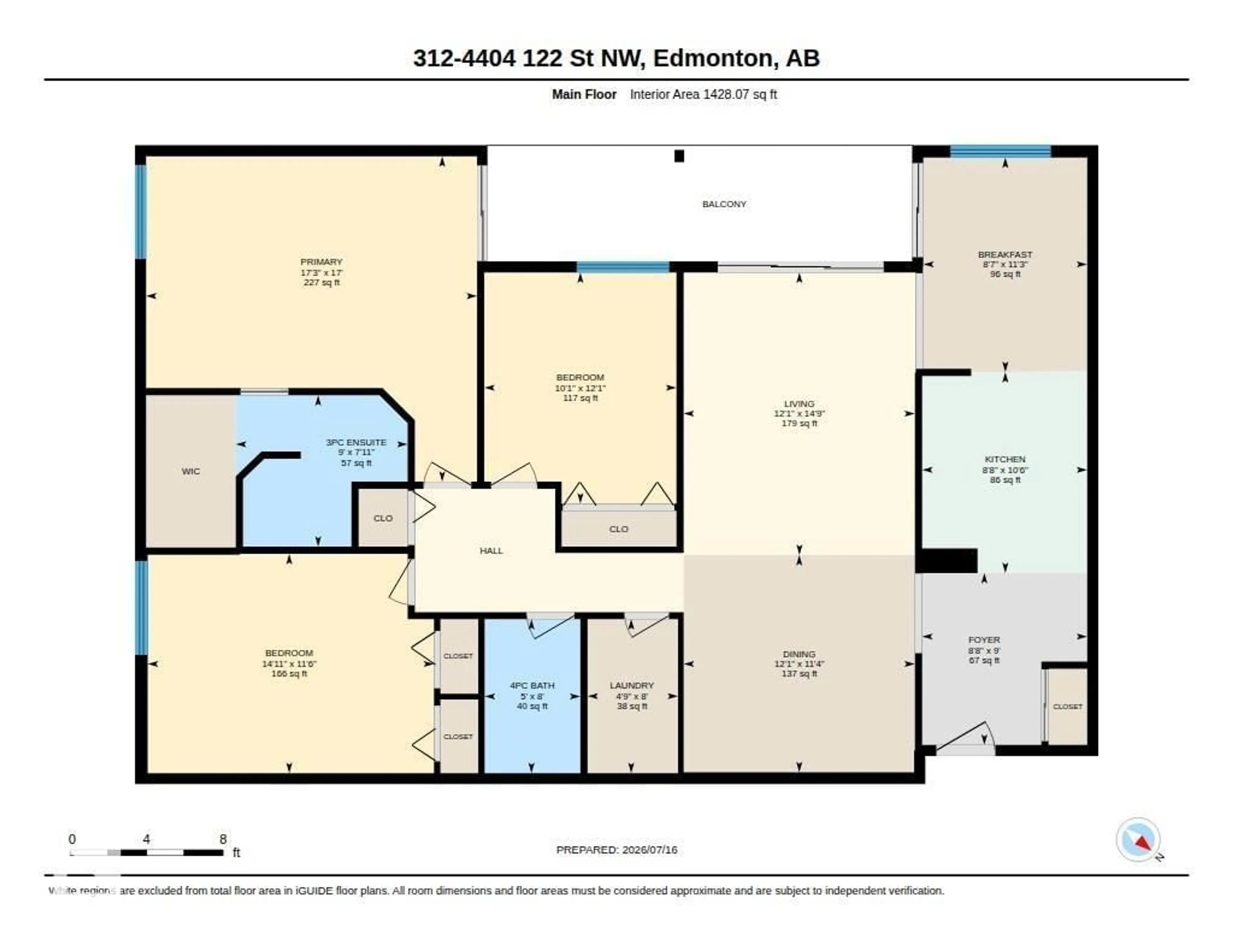 Floor plan for 312 - 4404 122 ST, Edmonton Alberta T6J4A9
