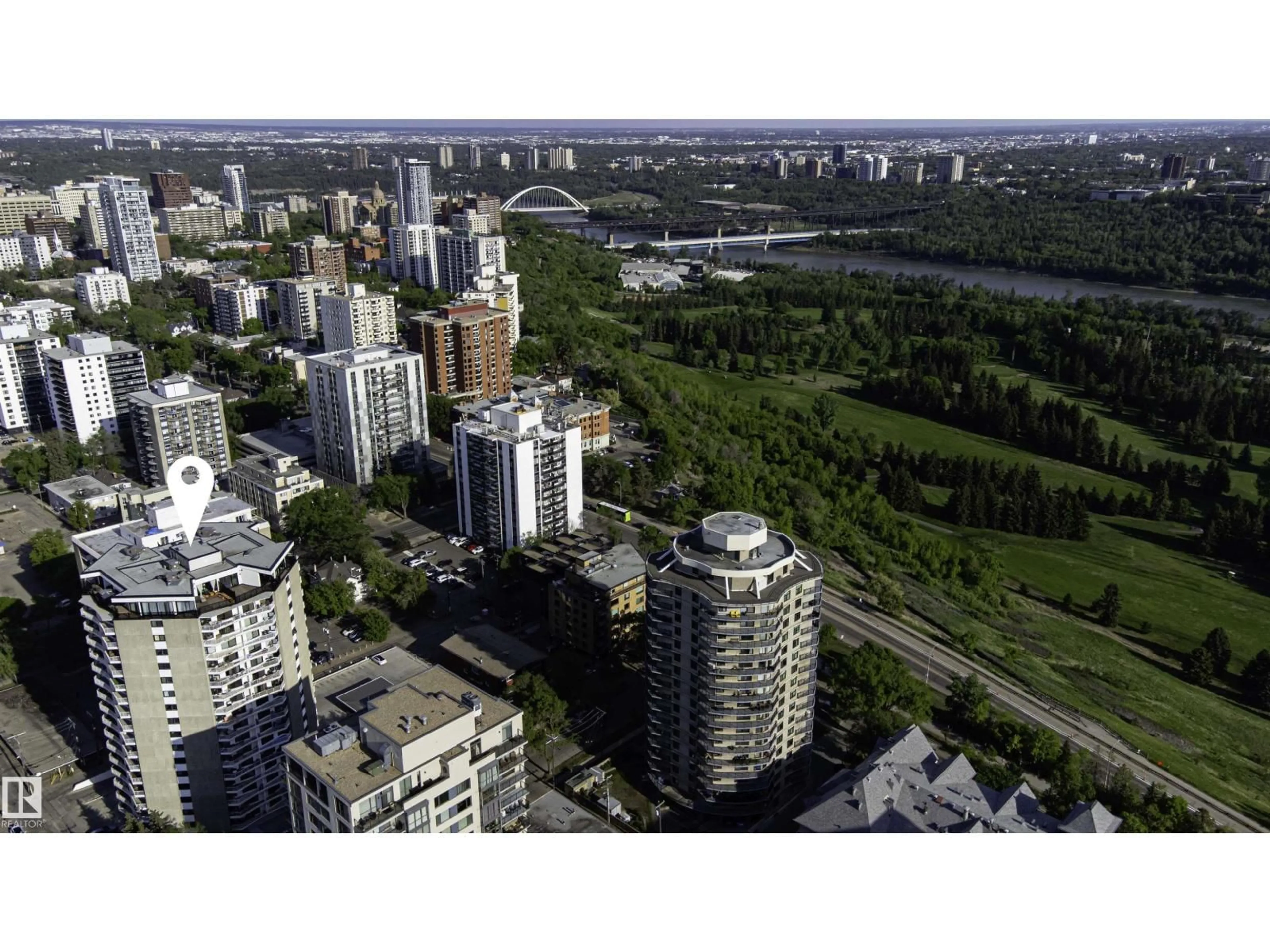 A pic from outside/outdoor area/front of a property/back of a property/a pic from drone, city buildings view from balcony for NW - 10045 117 ST, Edmonton Alberta T6C2C1