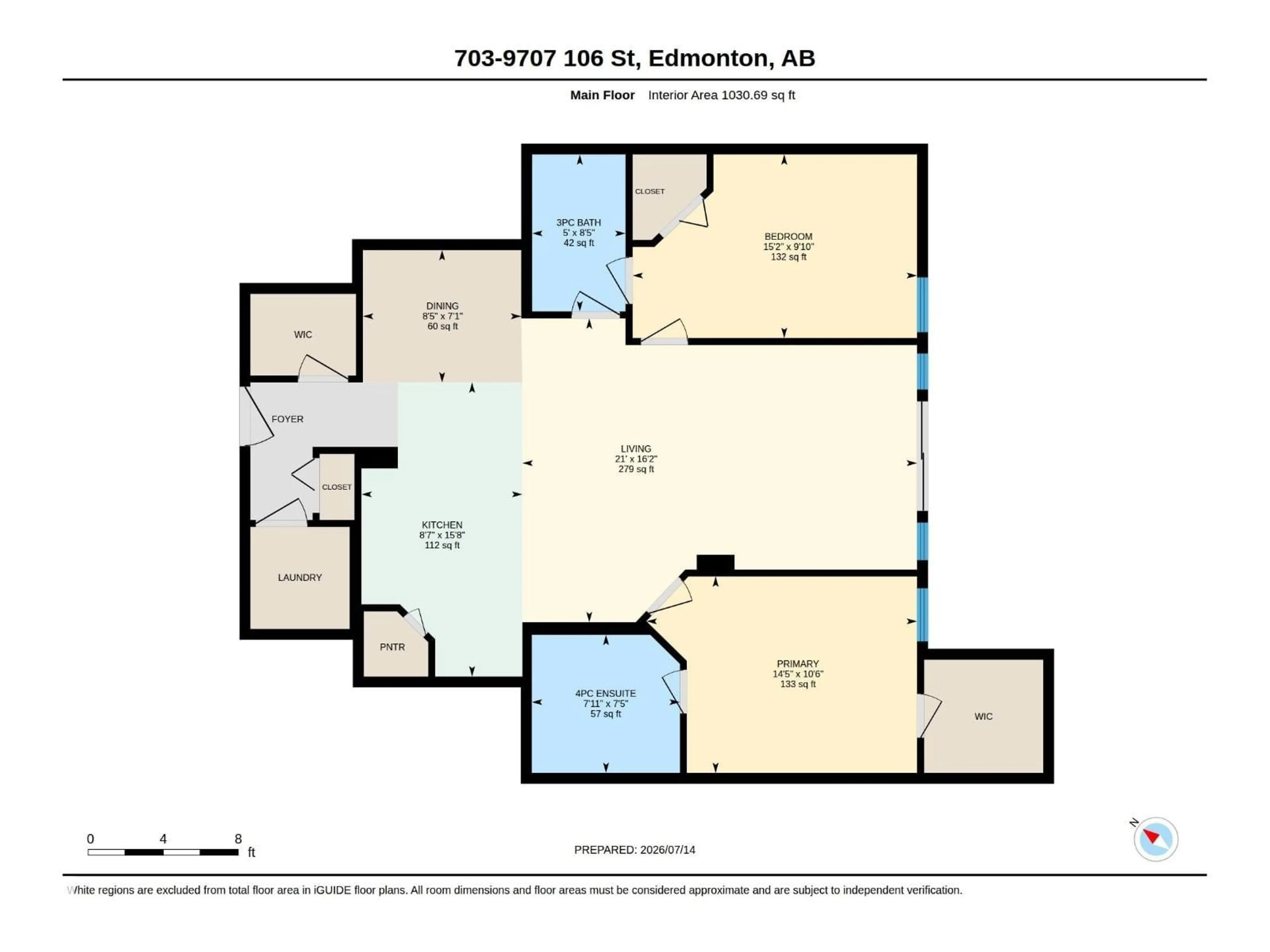 Floor plan for 703 - 9707 106 ST NW, Edmonton Alberta T5K0B7