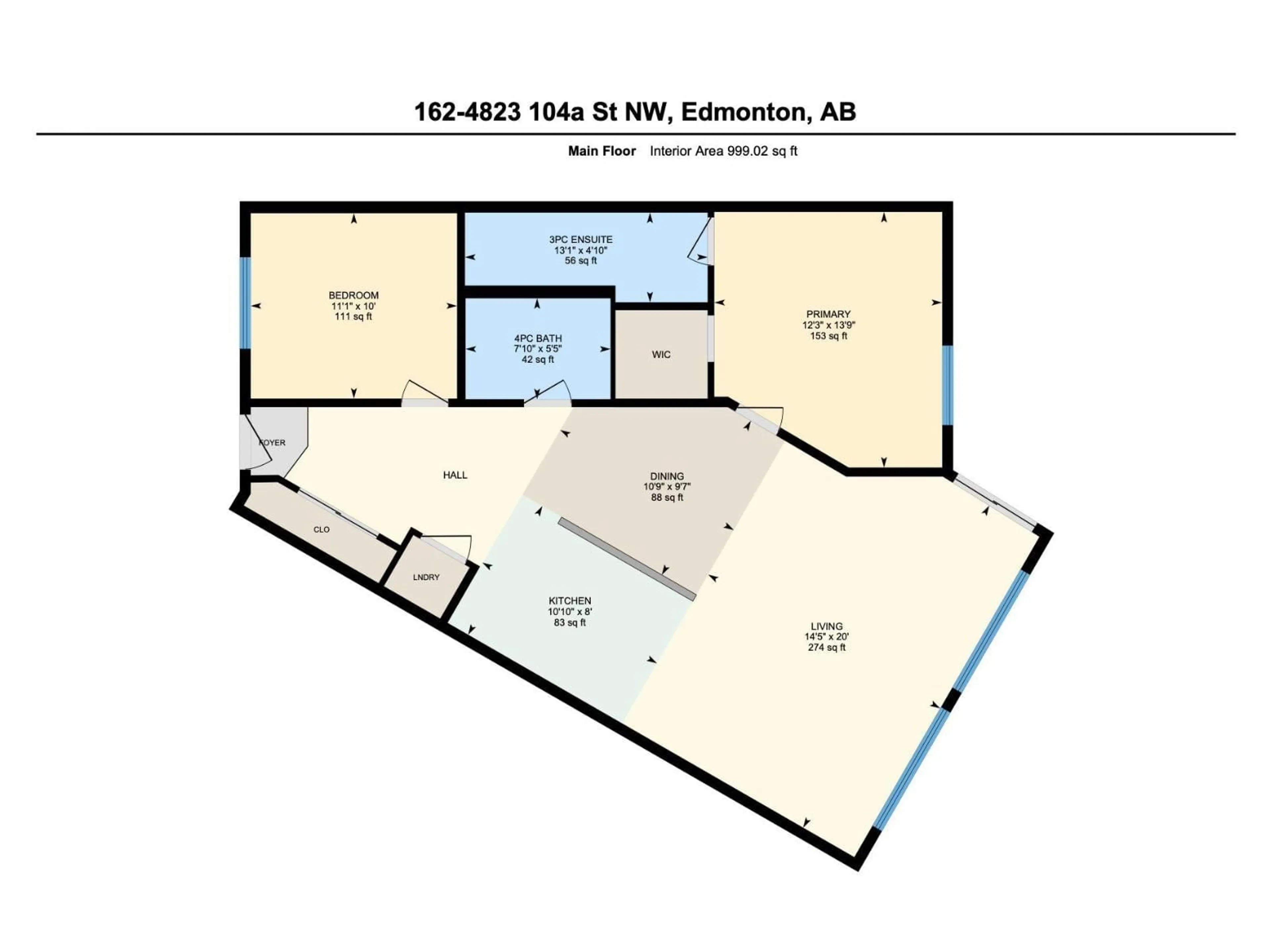 Floor plan for 162 4823 104A ST NW, Edmonton Alberta T6H0R5