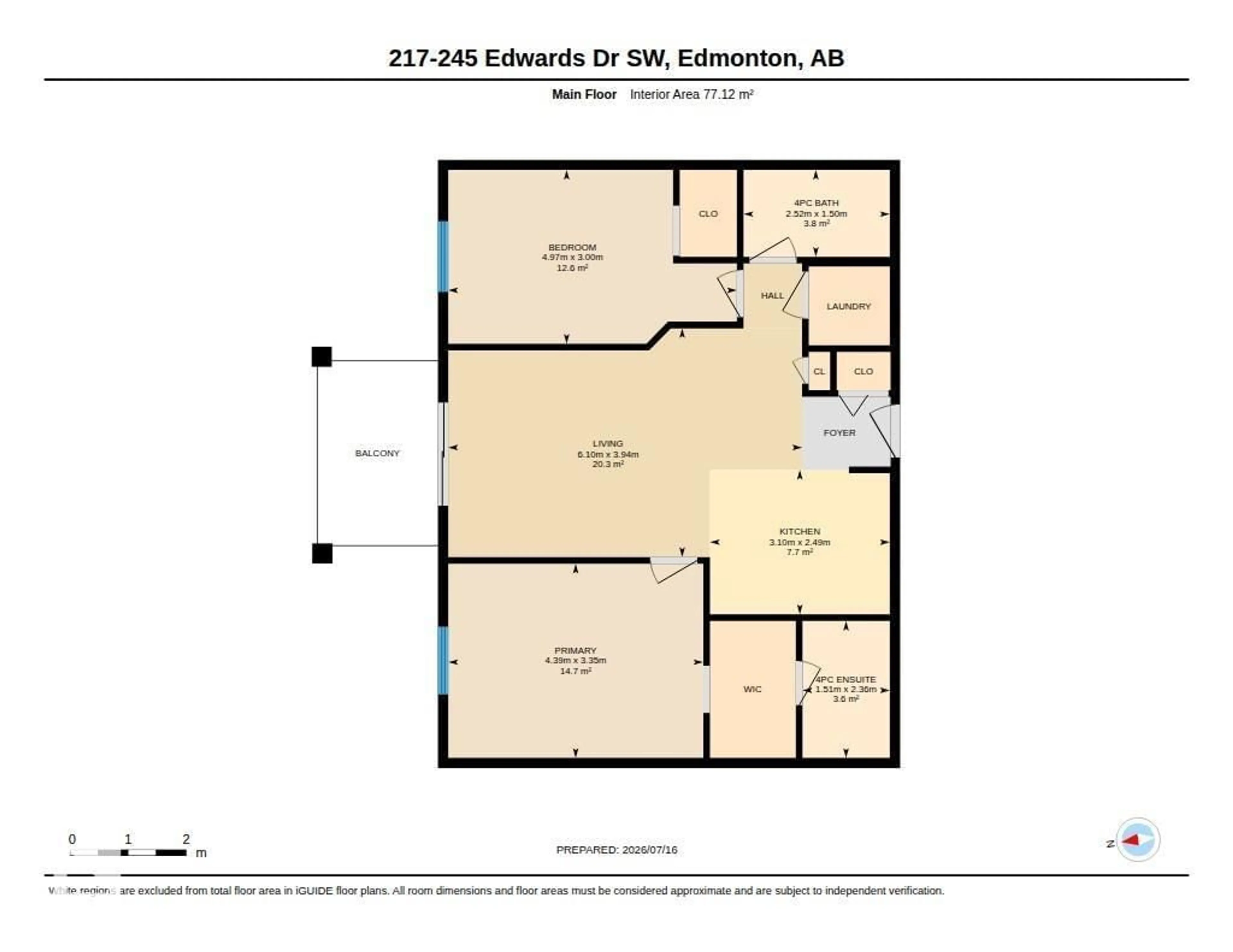 Floor plan for 217 - 245 EDWARDS DR, Edmonton Alberta T6X1J9