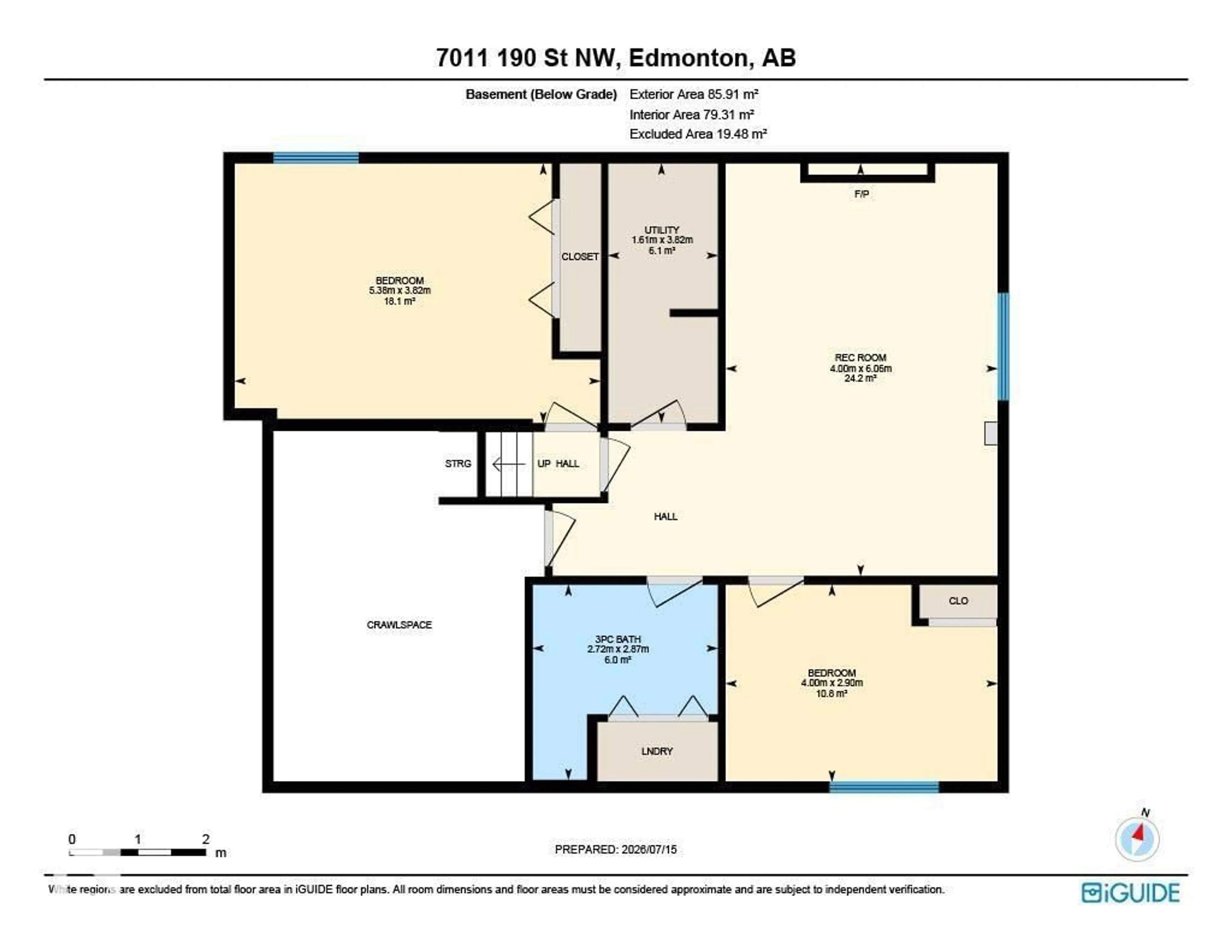 Floor plan for NW - 7011 190 ST, Edmonton Alberta T5T5E6