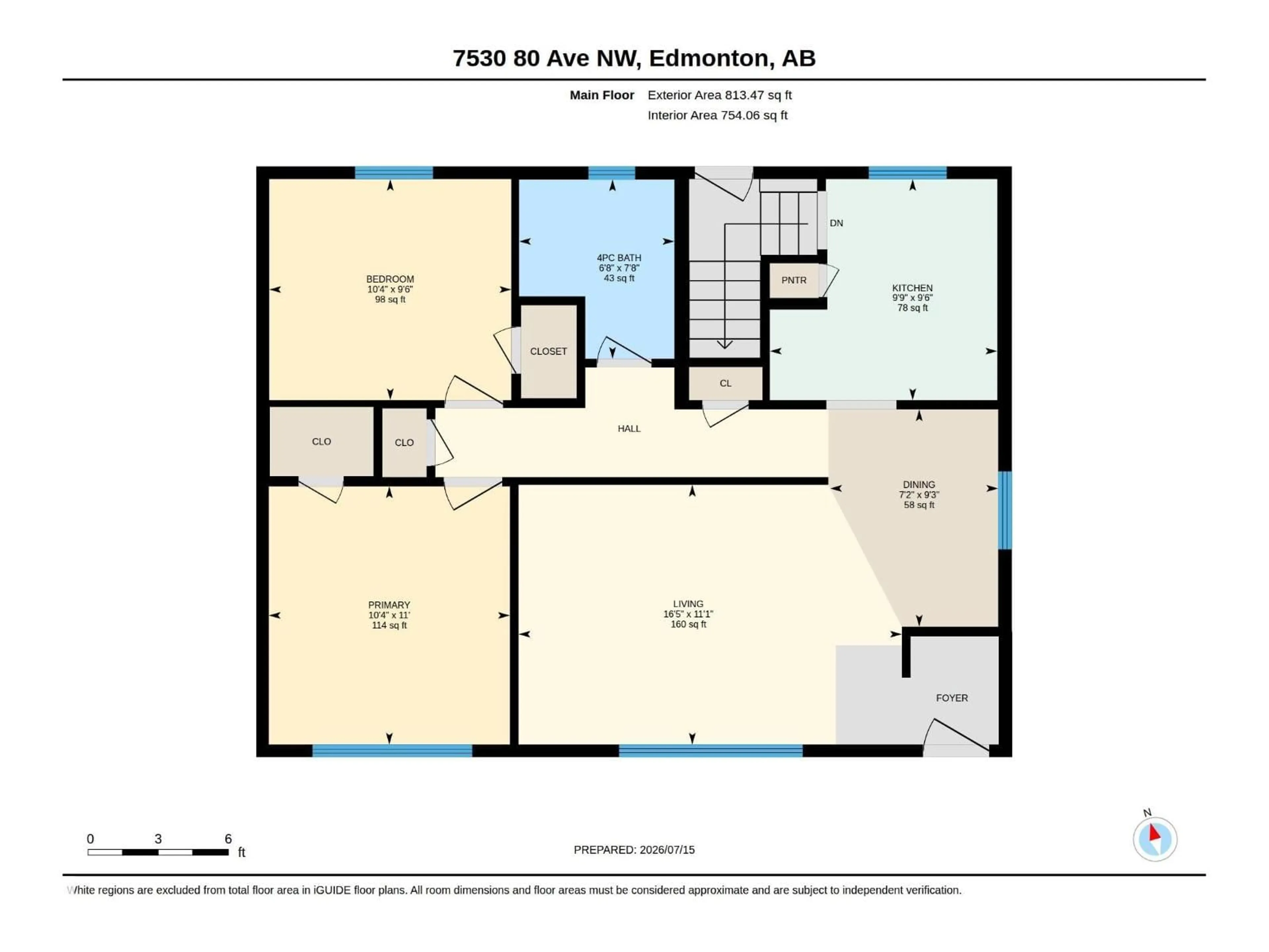 Floor plan for NW - 7530 80 AV, Edmonton Alberta T6C0S4