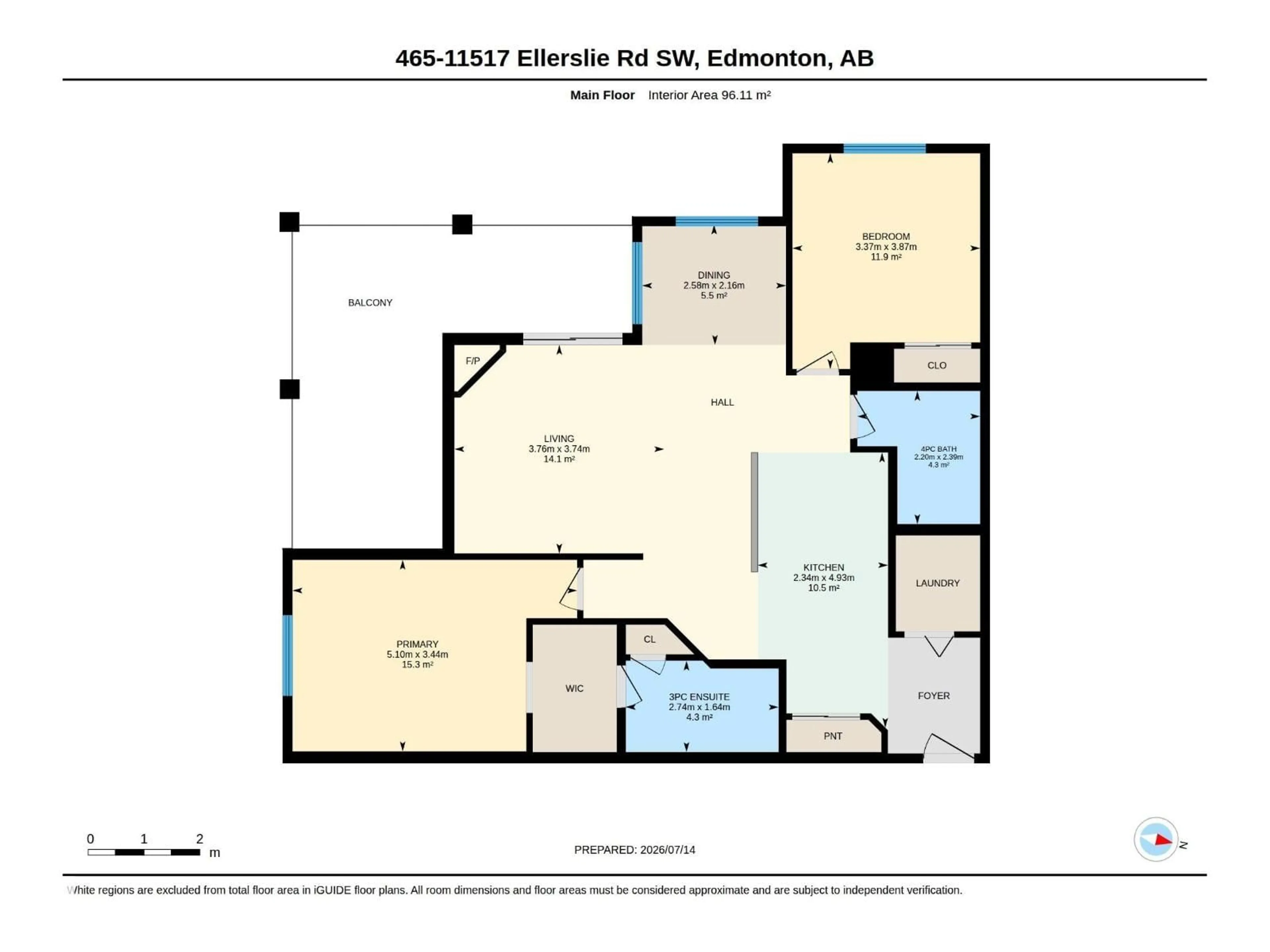 Floor plan for 11517 - 465 ELLERSLIE RD, Edmonton Alberta T6W2A9