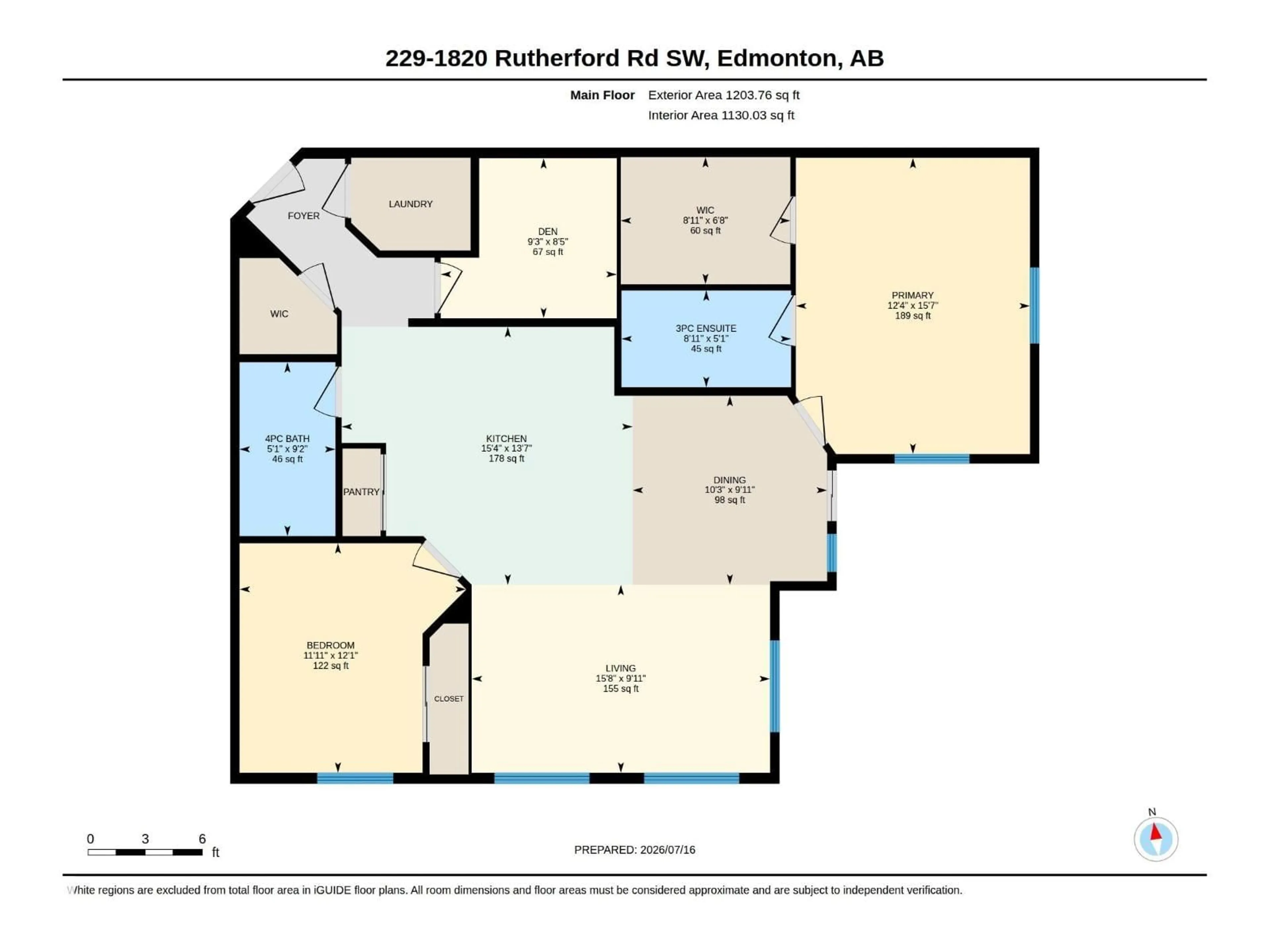 Floor plan for 1820 - 229 RUTHERFORD RD, Edmonton Alberta T6W2K6