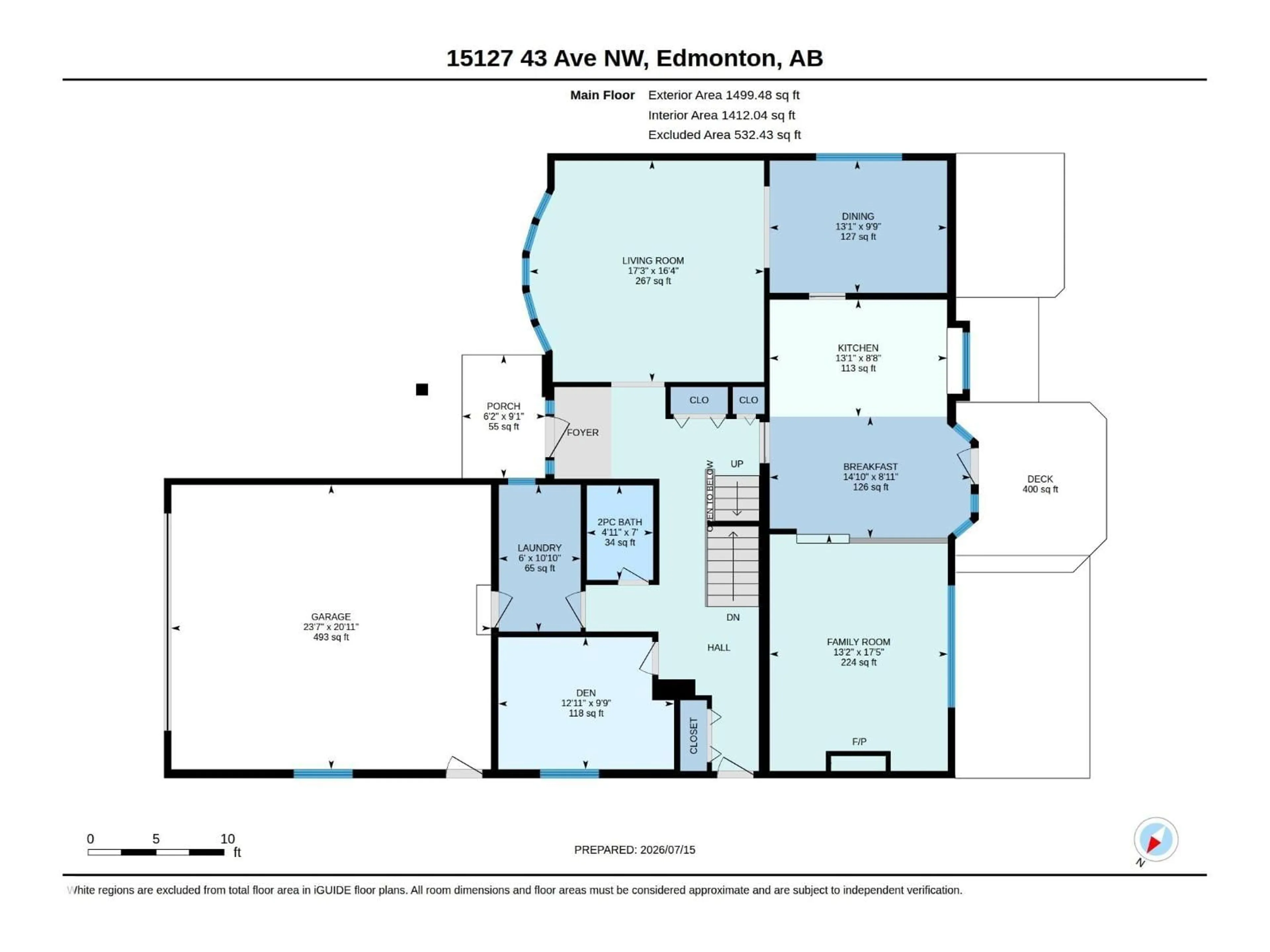 Floor plan for 15127 43 AV, Edmonton Alberta T6H5L7