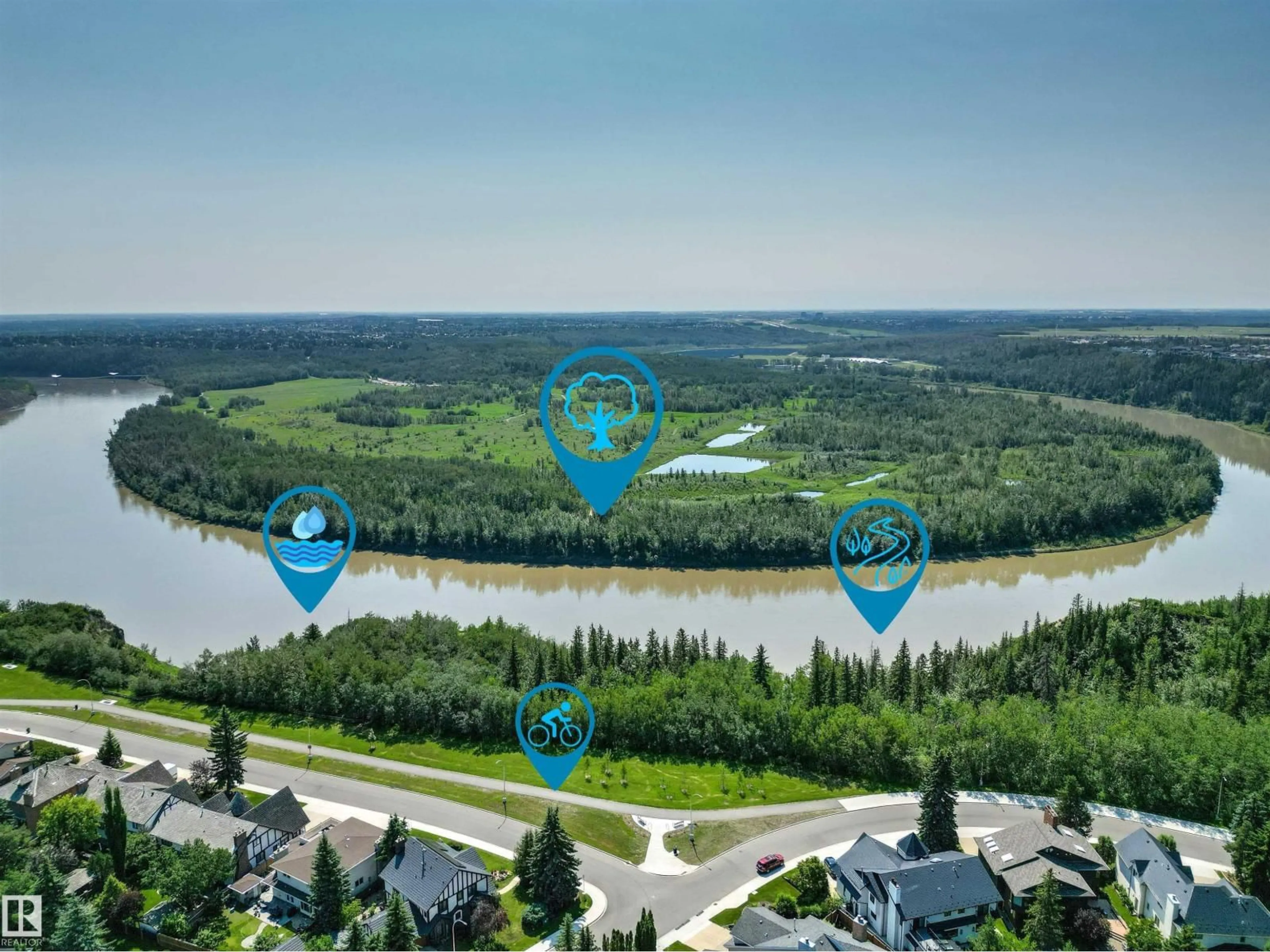 A pic from outside/outdoor area/front of a property/back of a property/a pic from drone, water/lake/river/ocean view for 17532 55 AV, Edmonton Alberta T6M1C9