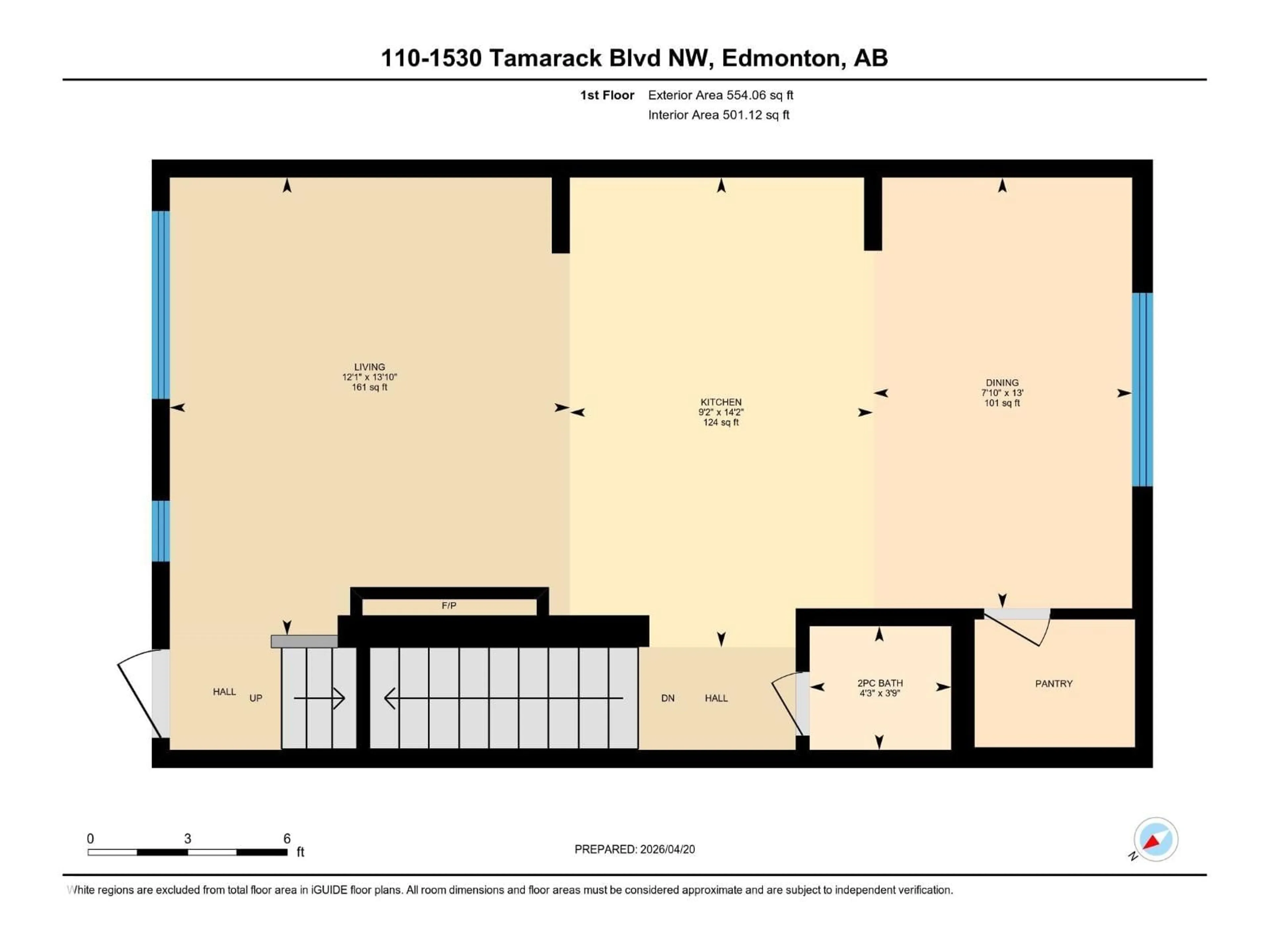Floor plan for 1530 - 110 TAMARACK BV, Edmonton Alberta T6T2E6