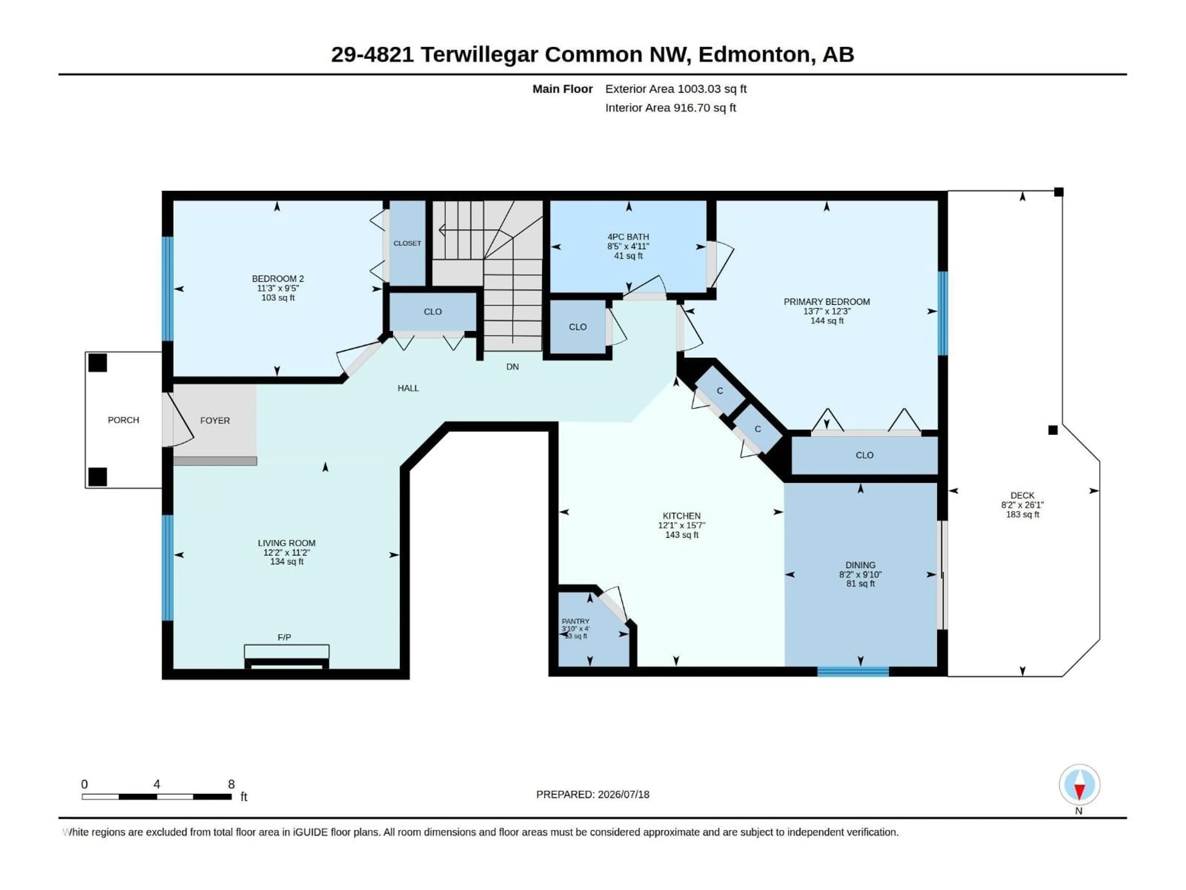 Floor plan for 4821 - 29 TERWILLEGAR CM NW, Edmonton Alberta T6R0C5