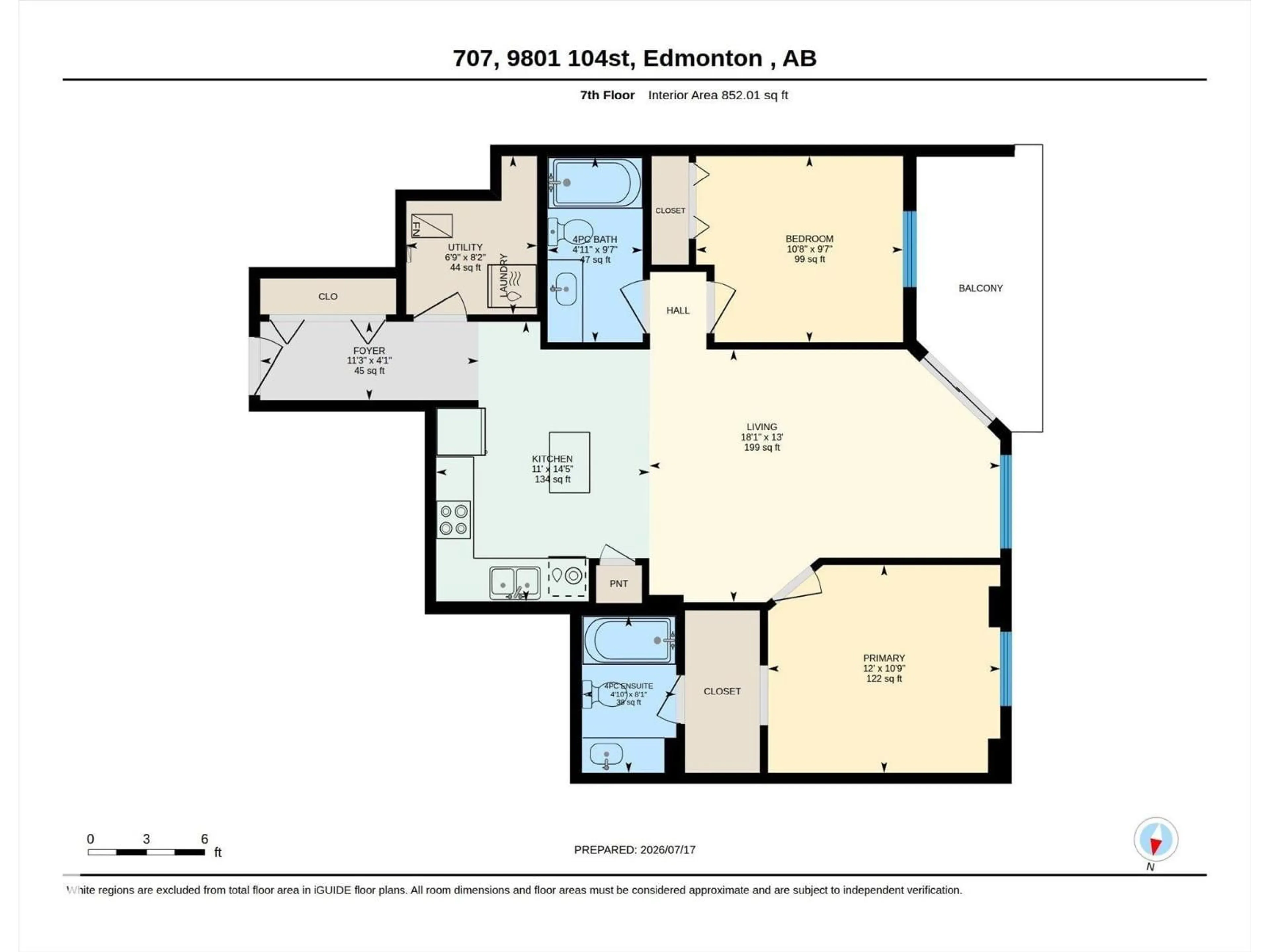 Floor plan for 707 - 9819 104 ST, Edmonton Alberta T5K0Y8