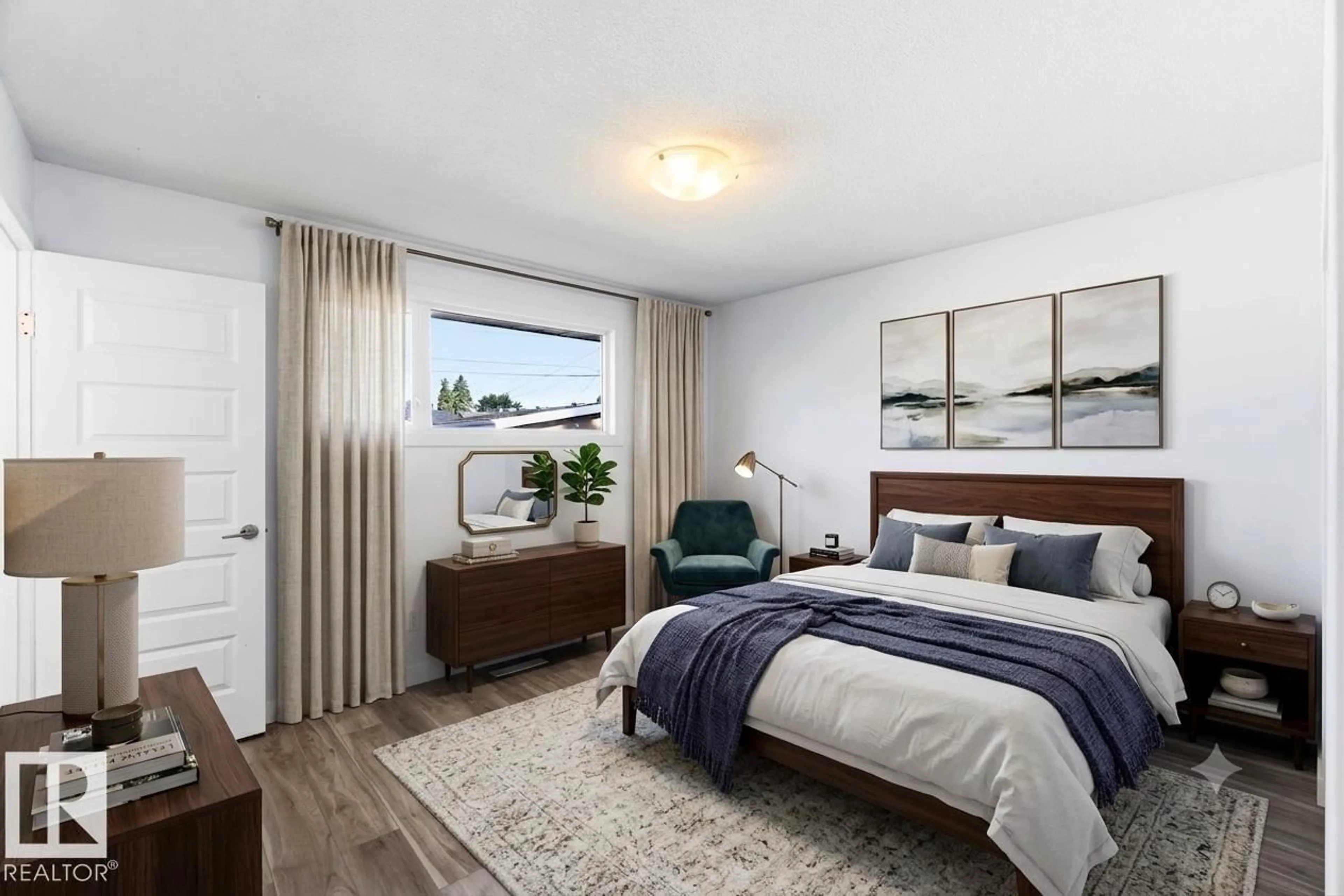 Bedroom with bed, unknown for NW - 13524 62 ST, Edmonton Alberta T5A0V9