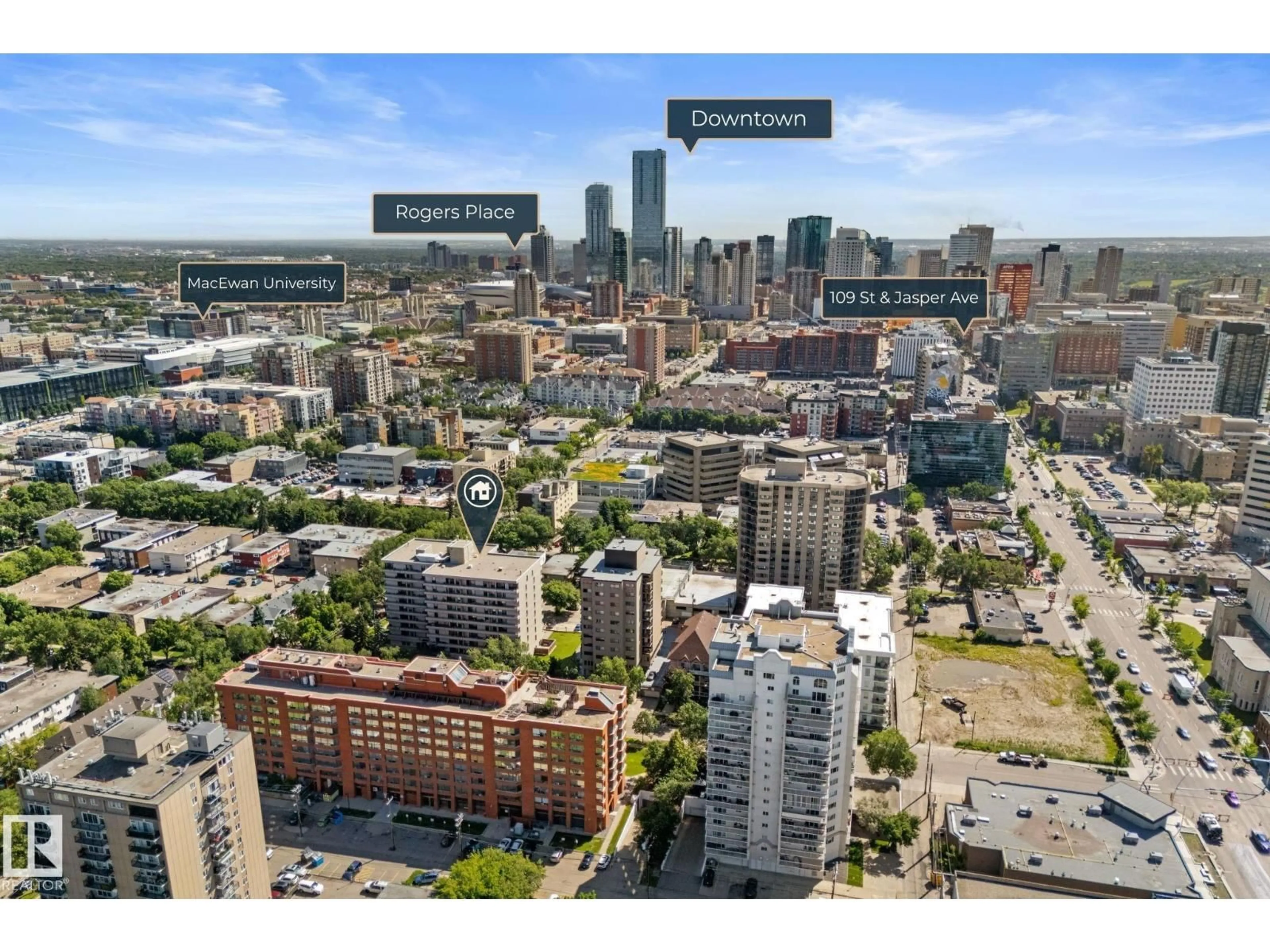 A pic from outside/outdoor area/front of a property/back of a property/a pic from drone, city buildings view from balcony for #503 - 10175 114 ST, Edmonton Alberta T5K2L4