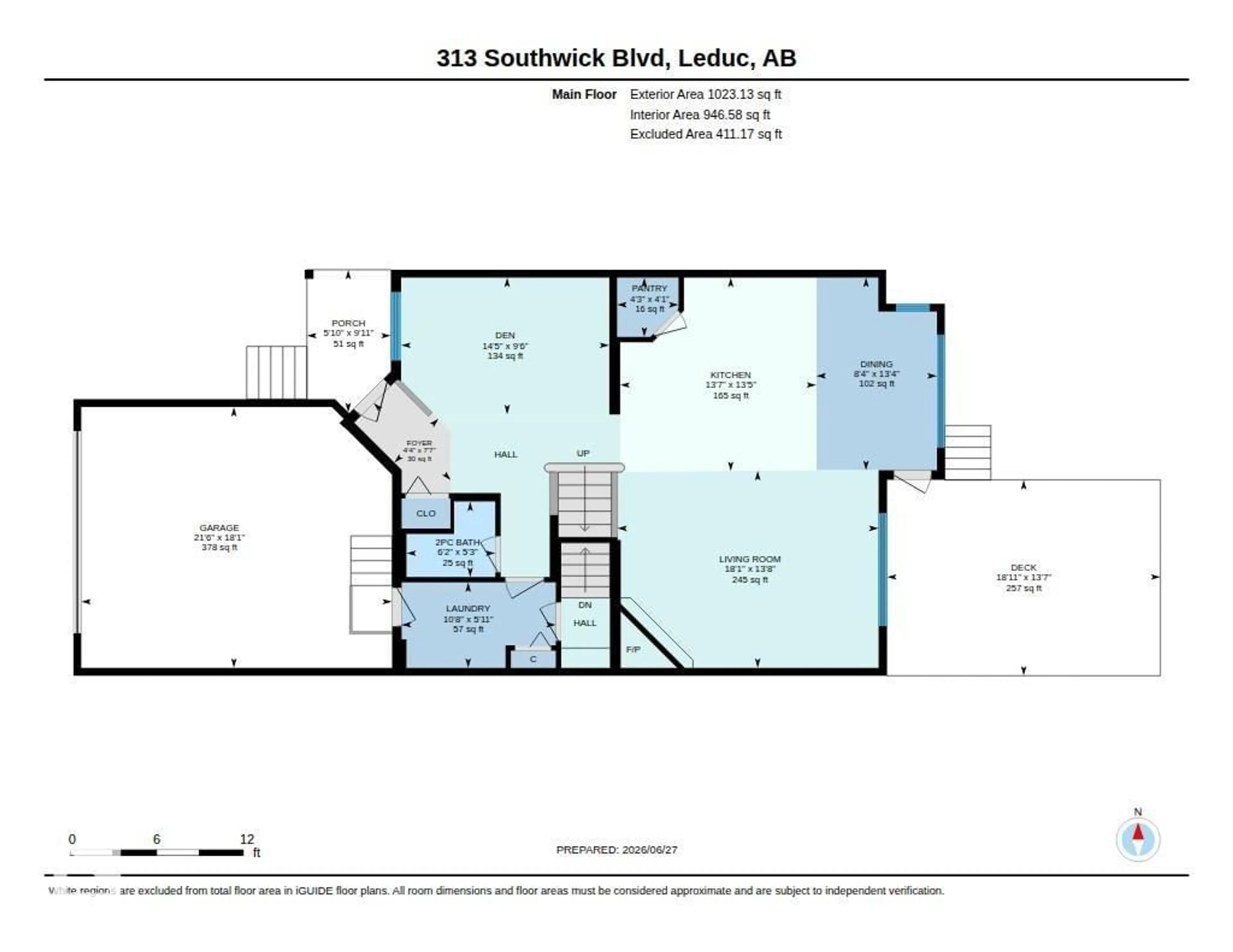 Floor plan for 313 SOUTHWICK BV, Leduc Alberta T9E0E8