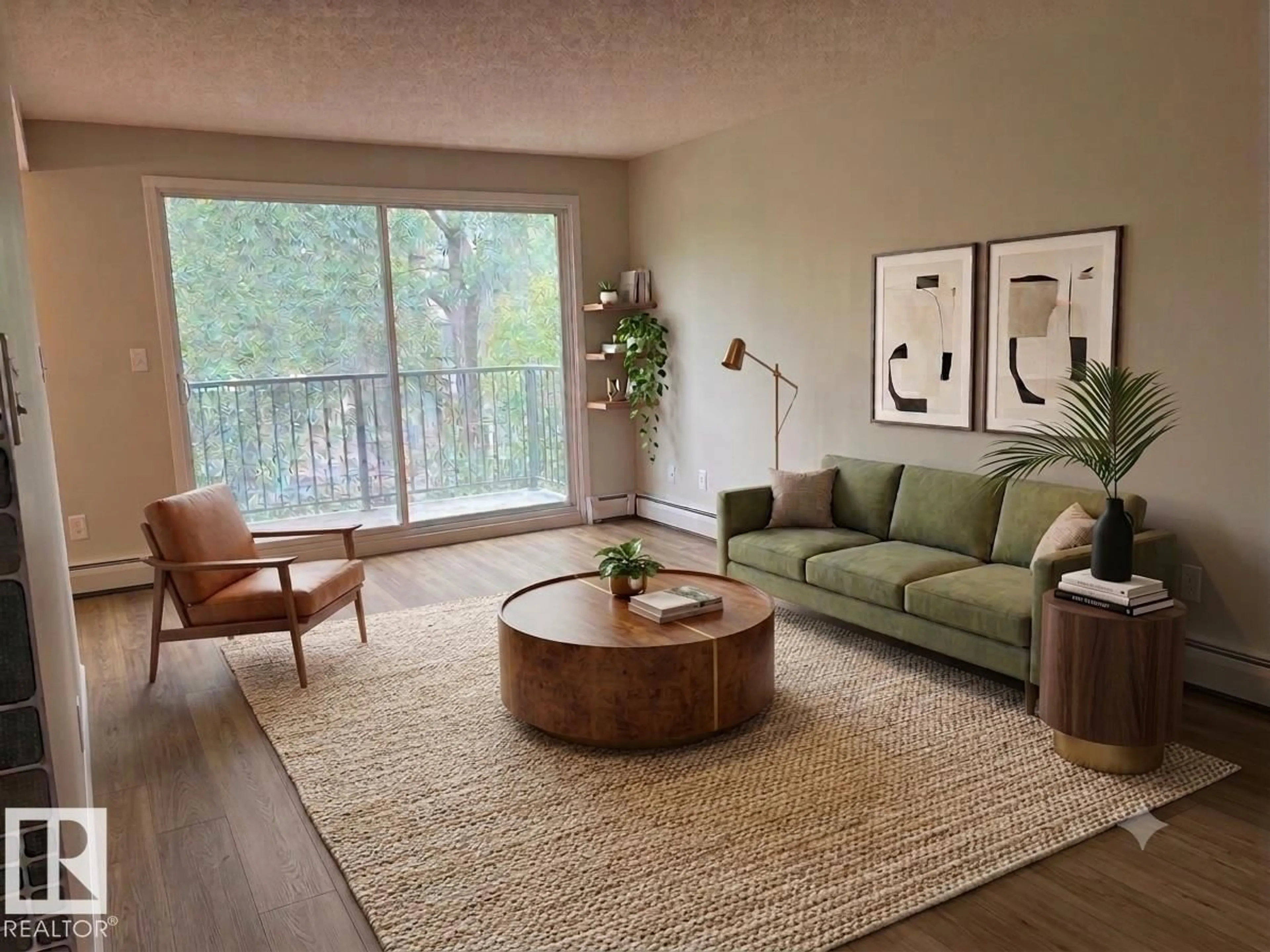 Living room with furniture, wood/laminate floor for #301 - 10320 113 ST, Edmonton Alberta T5K1P6