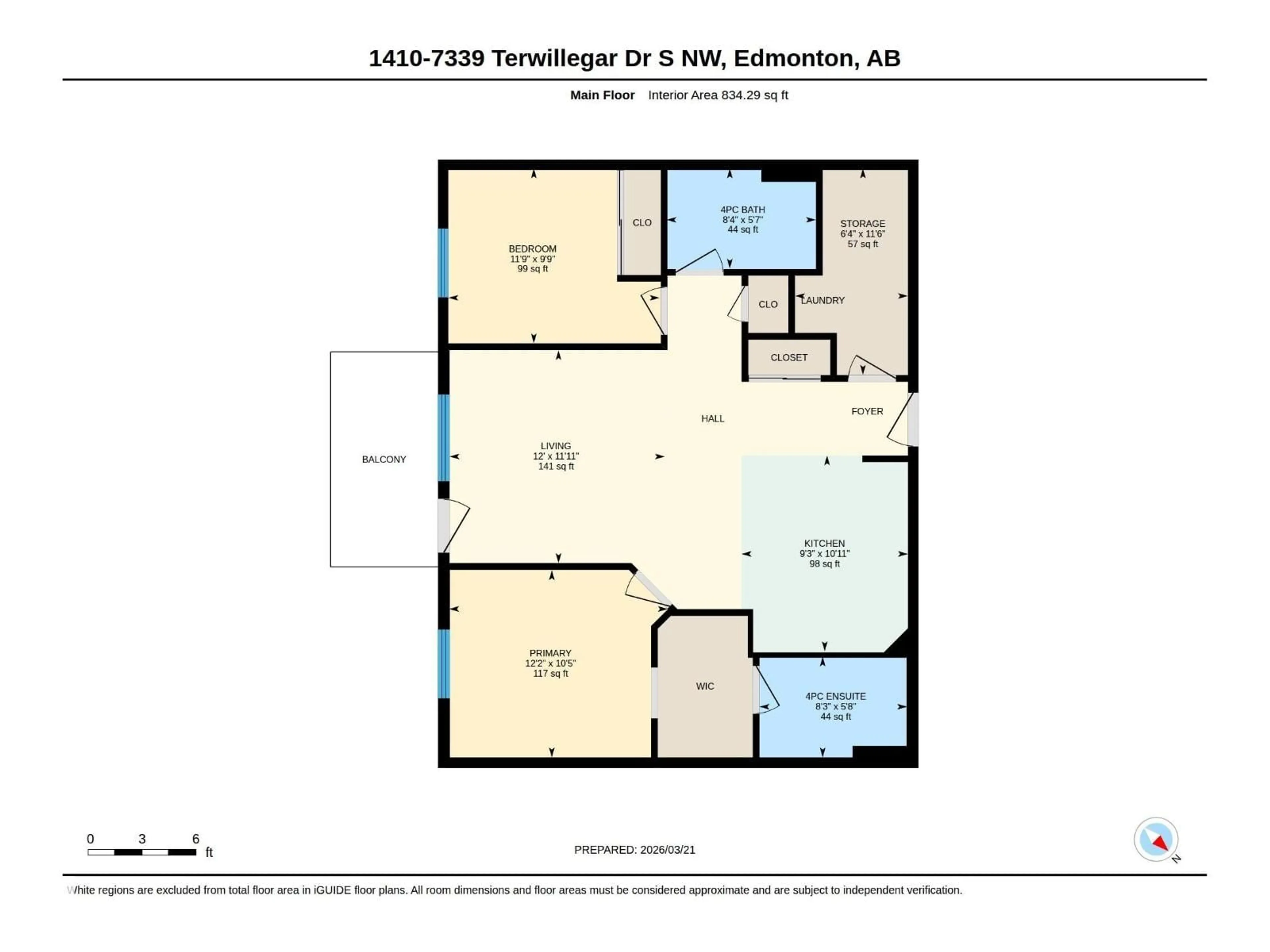 Floor plan for 1410 - 7339 SOUTH TERWILLEGAR DR, Edmonton Alberta T6R0E1