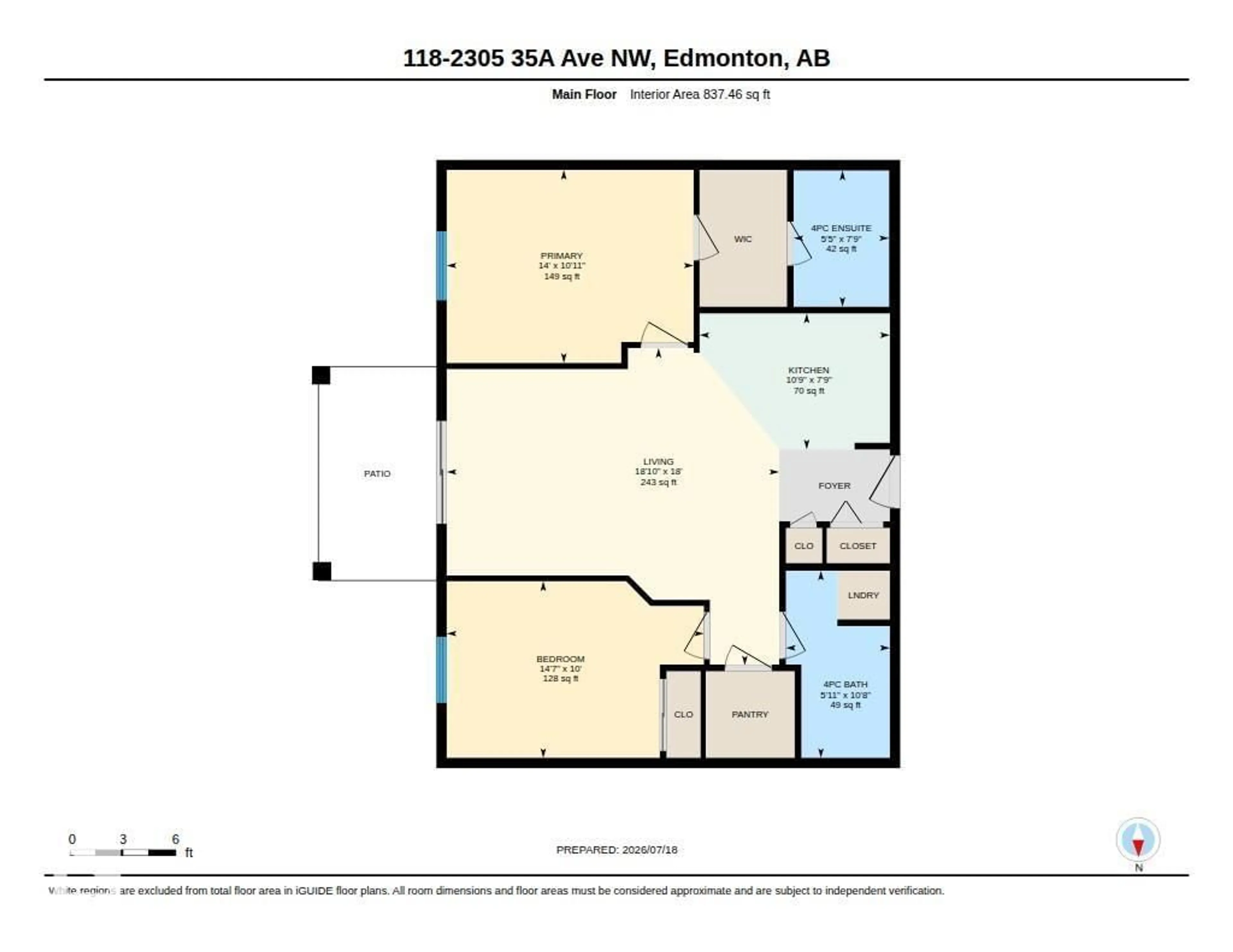 Floor plan for #118 - 2305 35A AV, Edmonton Alberta T6T1Z2
