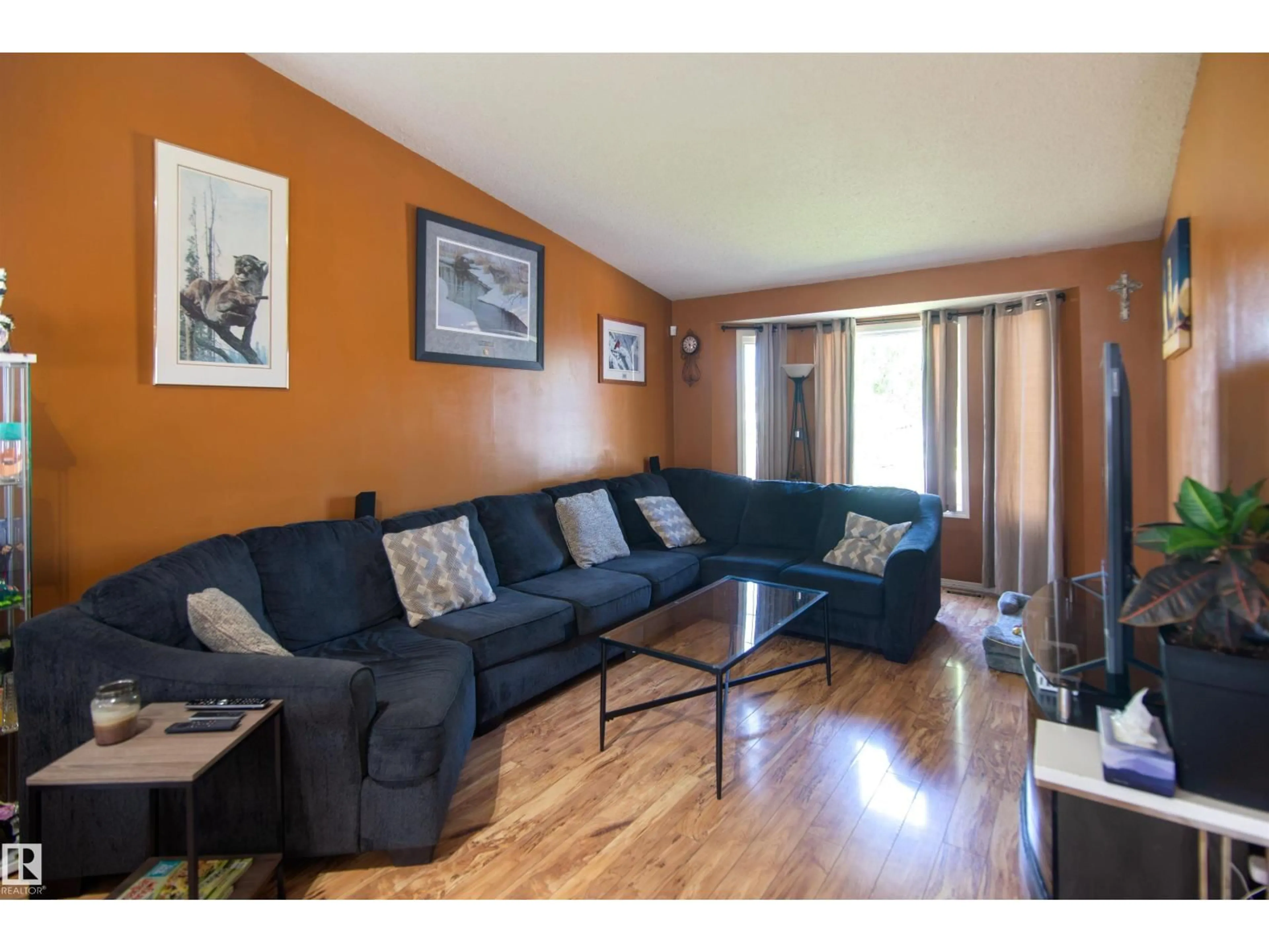Living room with furniture, wood/laminate floor for 4126 40 AV, Bonnyville Town Alberta T9N1S4