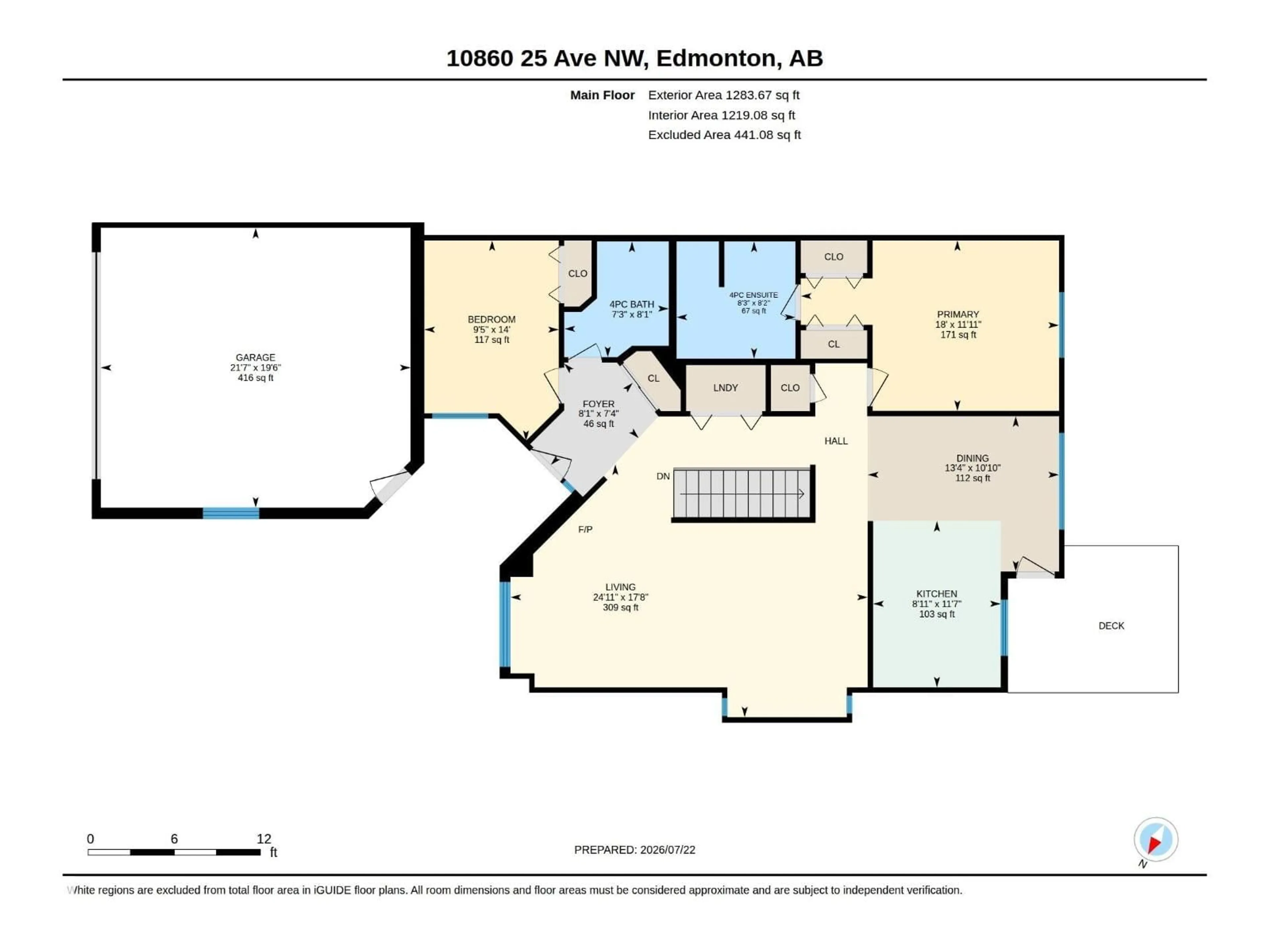 Floor plan for 10860 25 AV, Edmonton Alberta T6J6N5