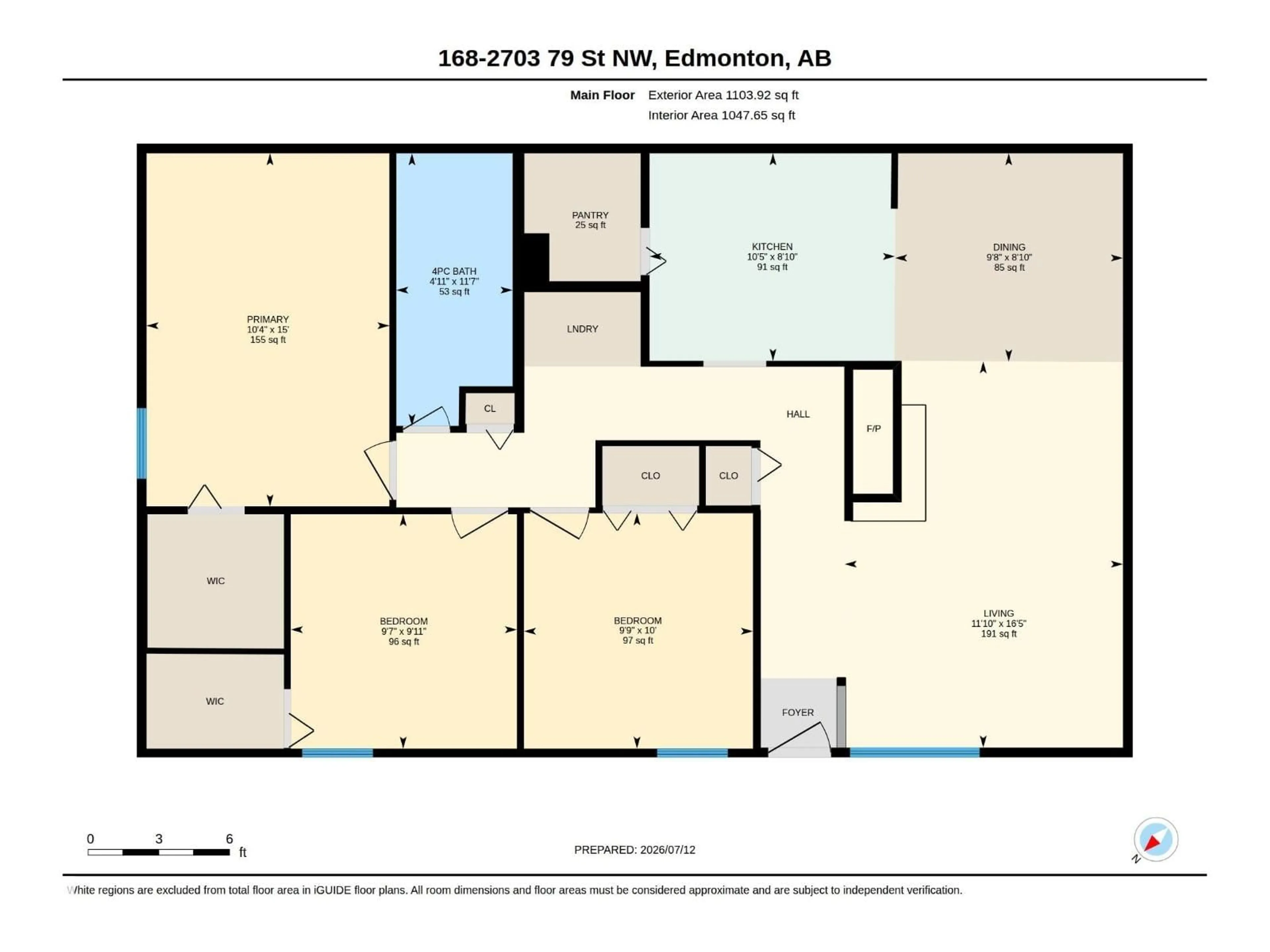 Floor plan for 168 2703 79 ST NW, Edmonton Alberta T6K3Z6
