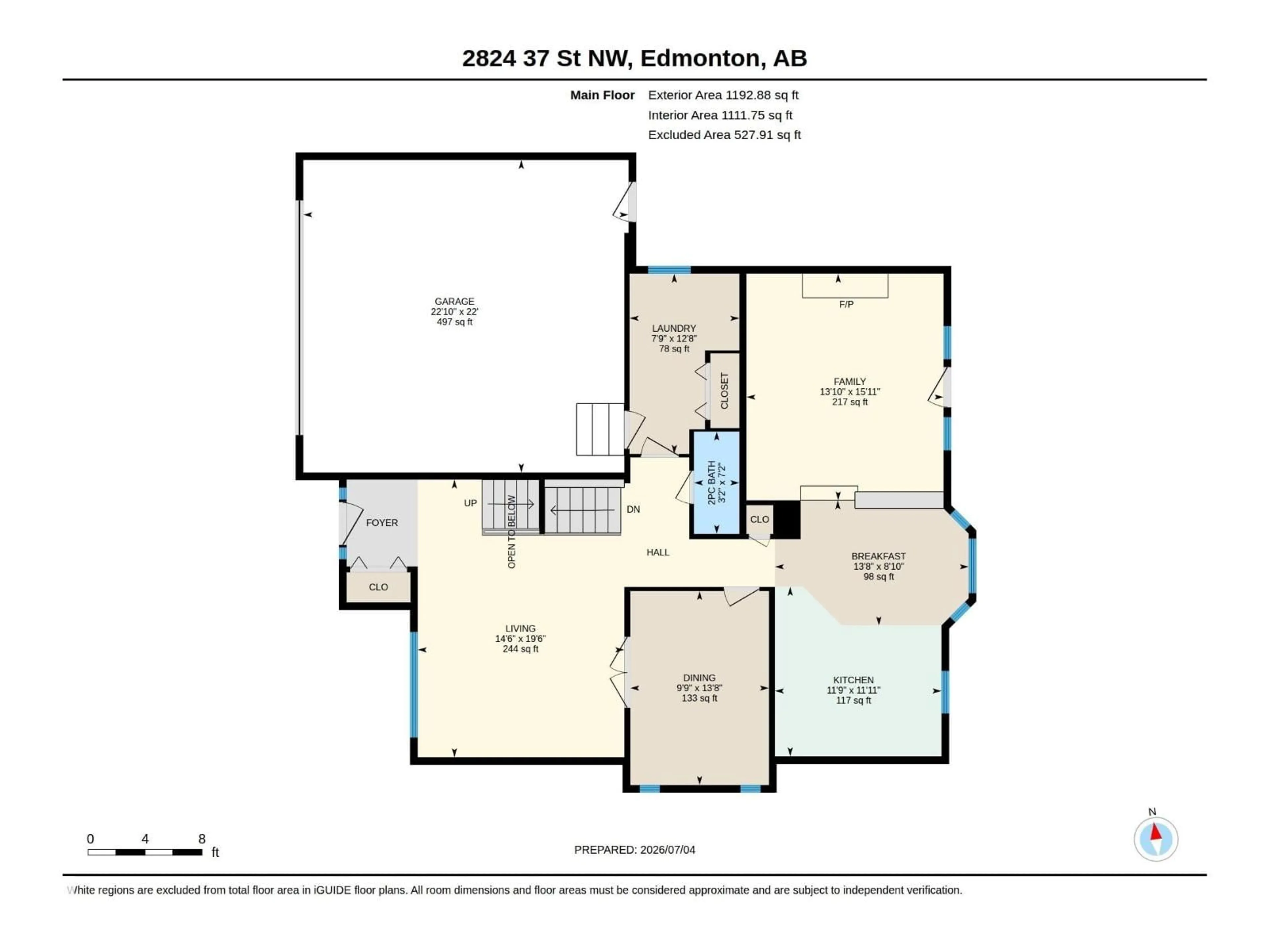Floor plan for 2824 37 ST, Edmonton Alberta T6L6G4