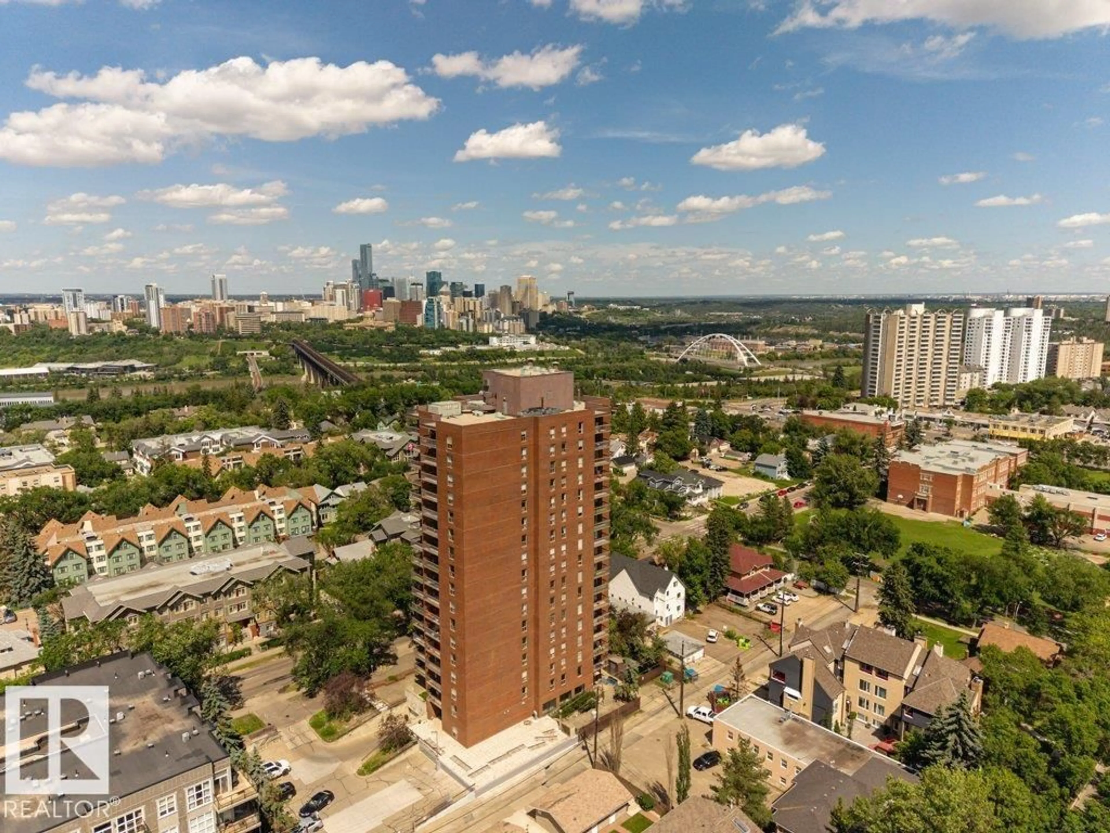 A pic from outside/outdoor area/front of a property/back of a property/a pic from drone, city buildings view from balcony for #804 - 11027 87 AV NW, Edmonton Alberta T6G2P9