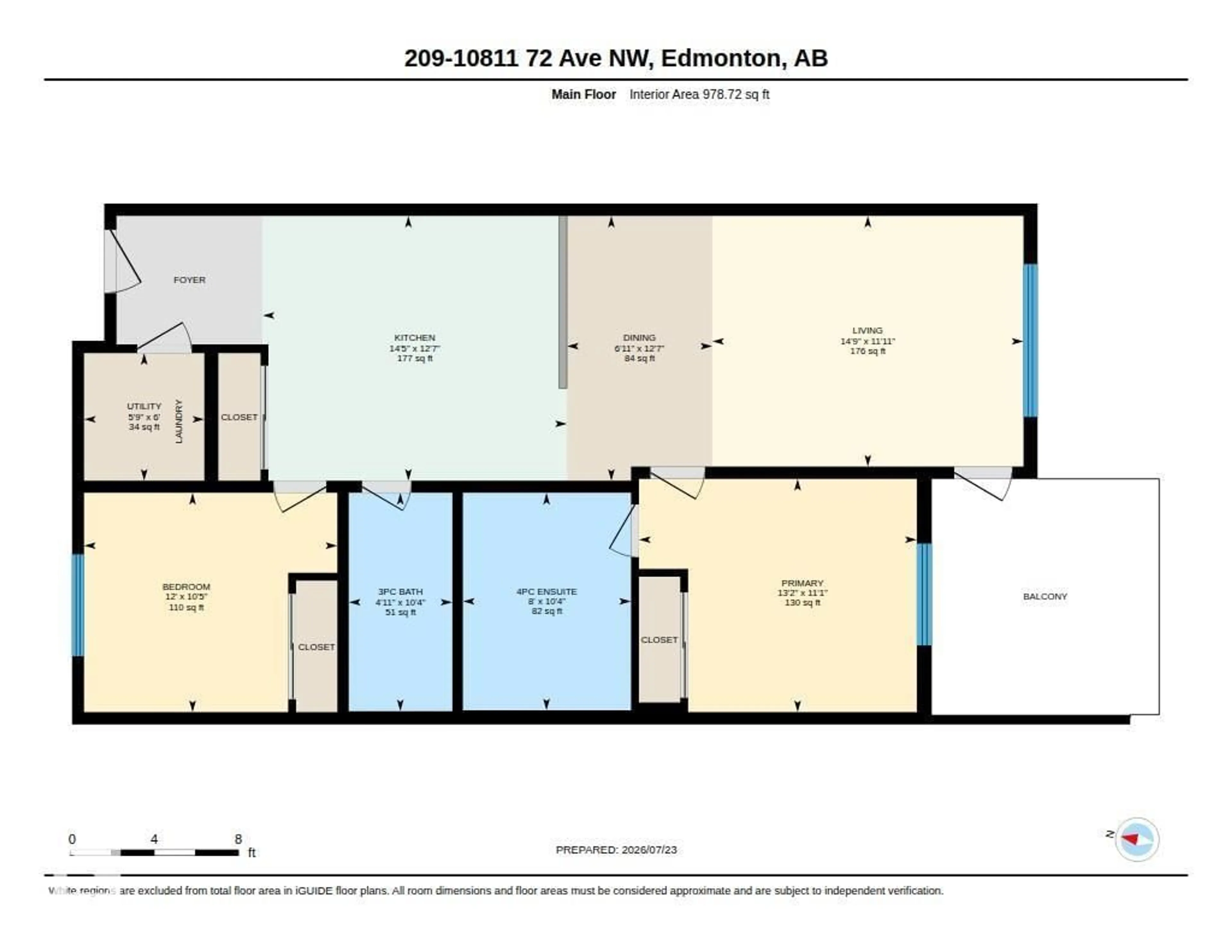 Floor plan for 209 - 10811 72 AV NW, Edmonton Alberta T6E1A4