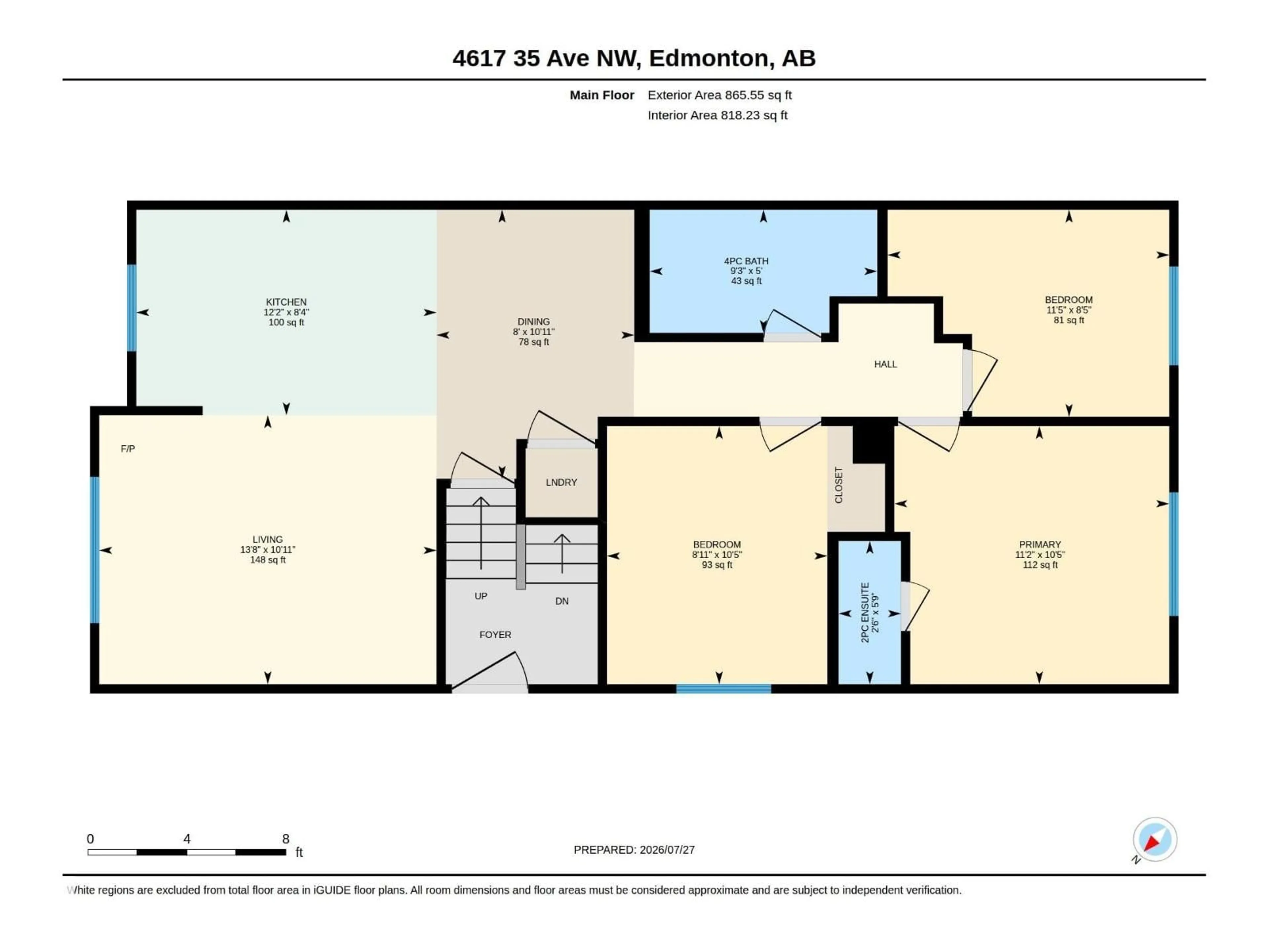 Floor plan for 4617 35 AV, Edmonton Alberta T6L3P8