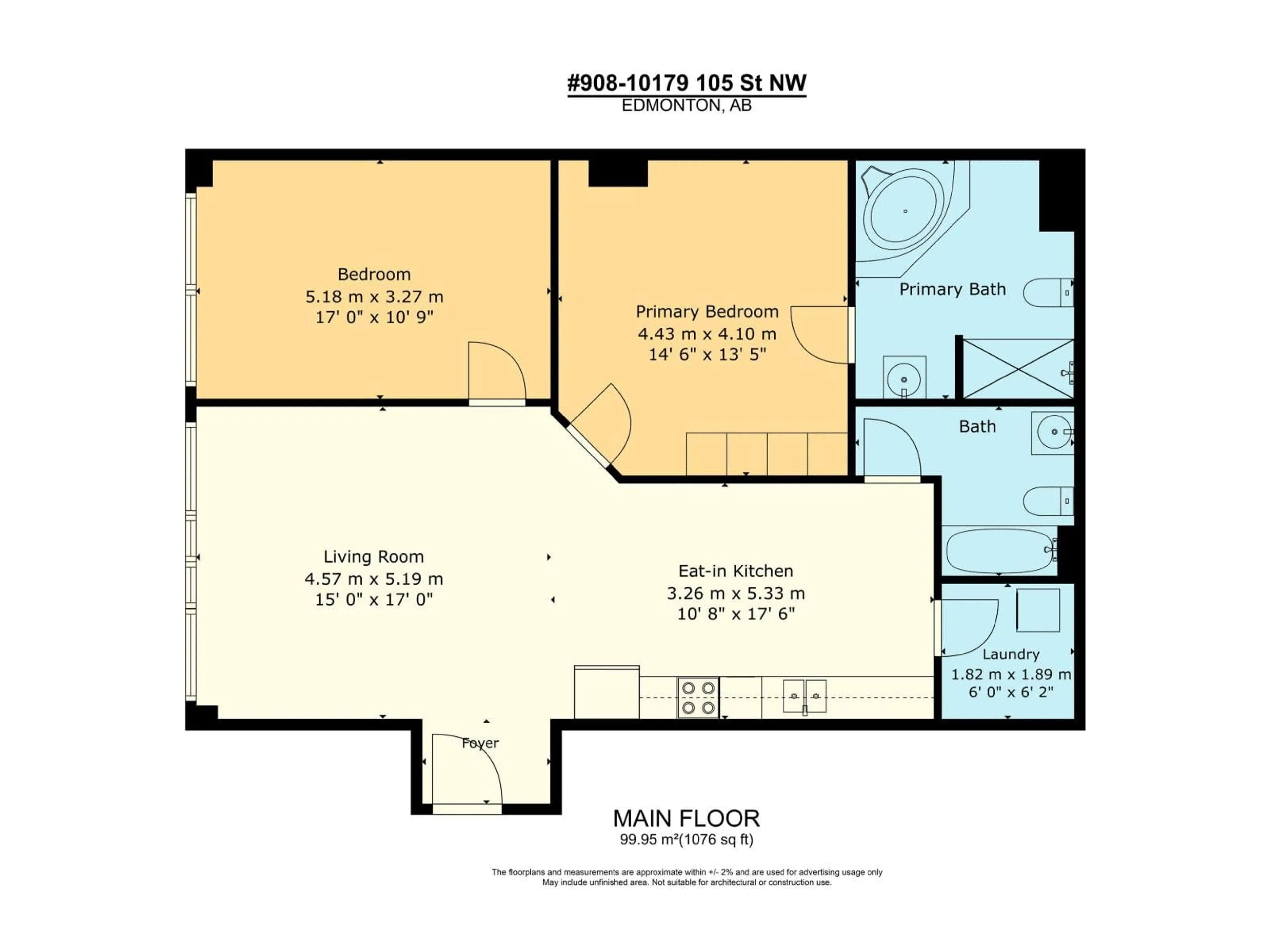 Floor plan for 908 - 10179 105 ST, Edmonton Alberta T5J3N1