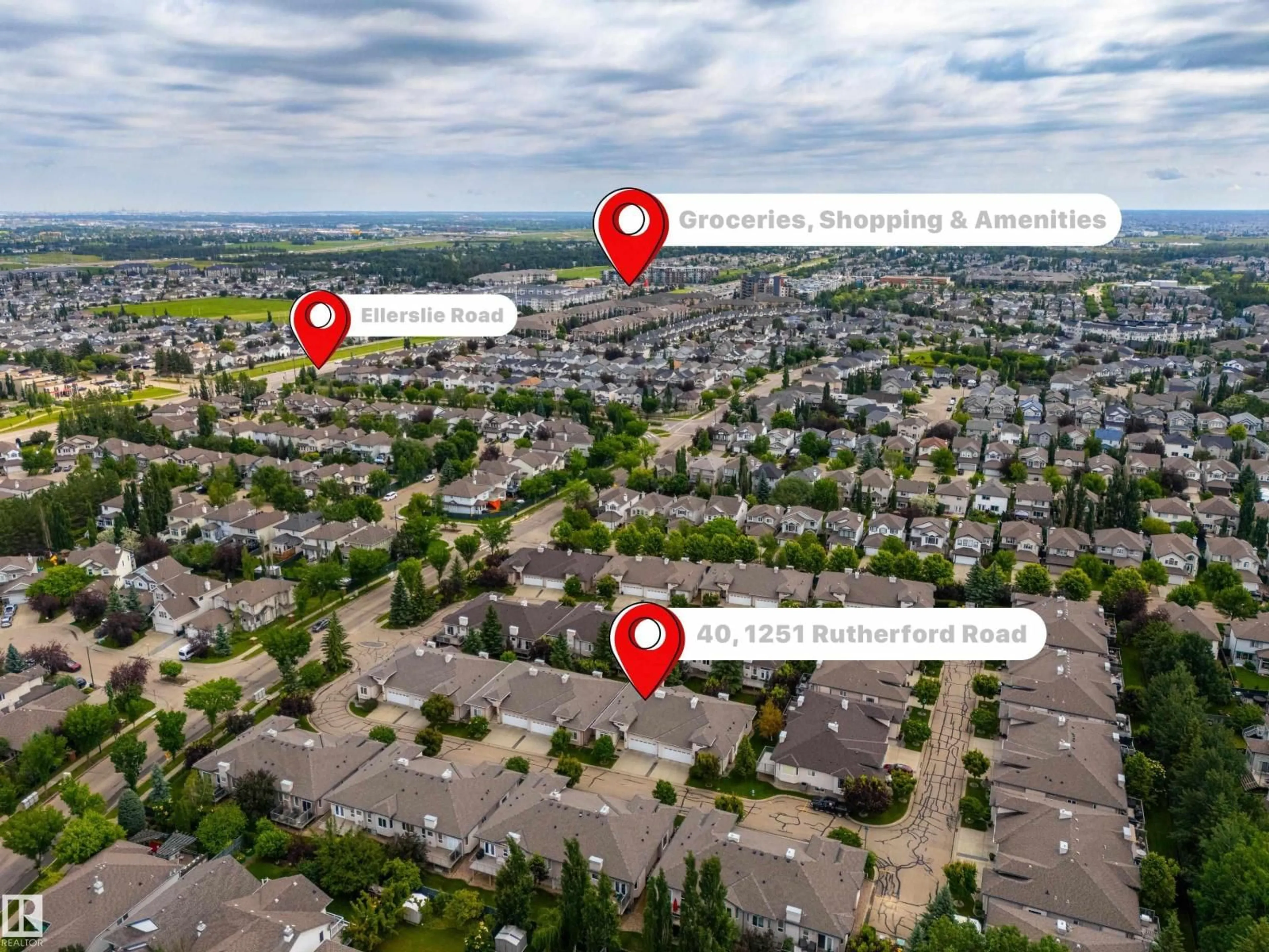 A pic from outside/outdoor area/front of a property/back of a property/a pic from drone, street for #40 - 1251 RUTHERFORD RD, Edmonton Alberta T6W1T6