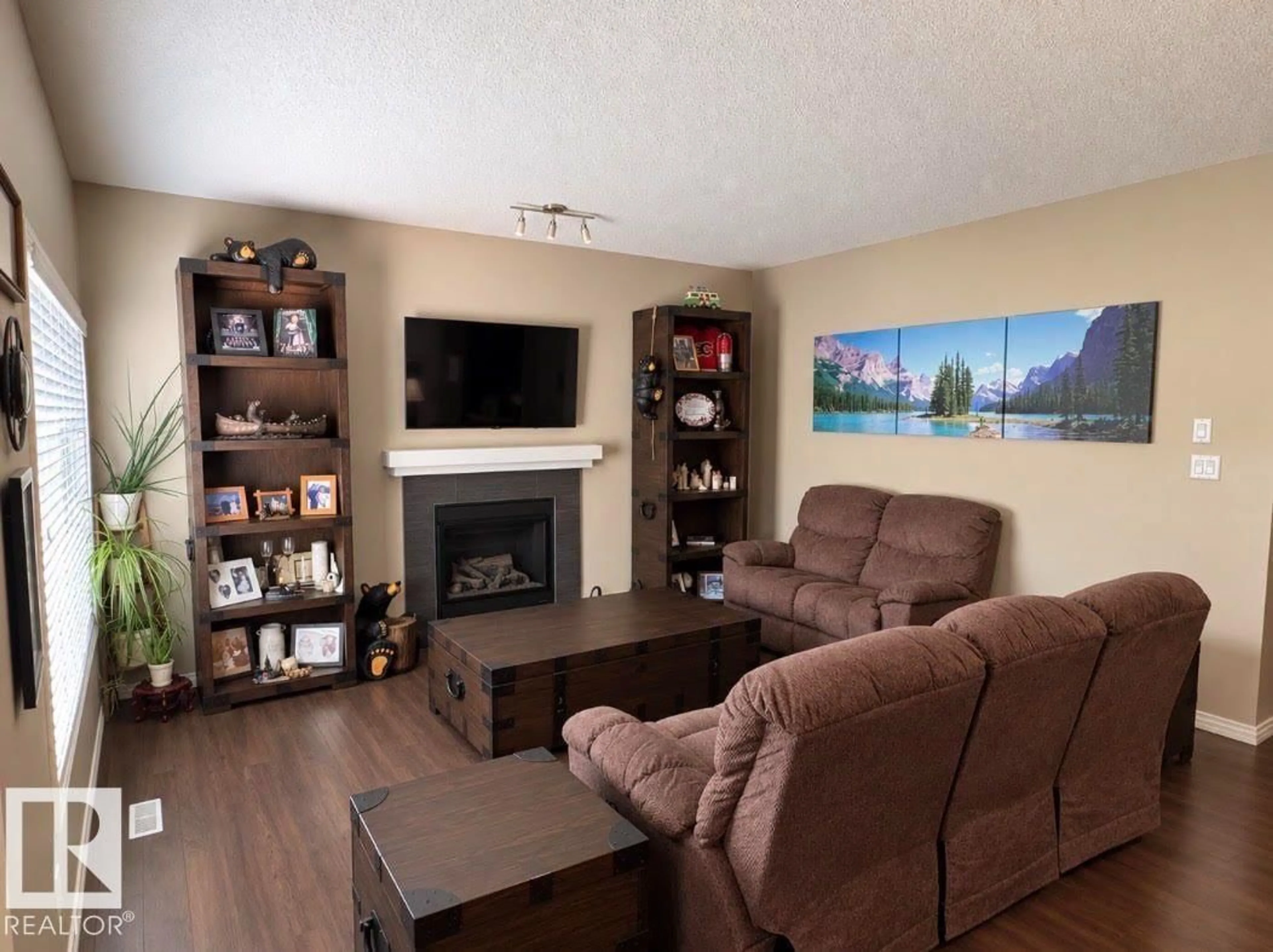 Living room with furniture, wood/laminate floor for 73 MEADOWVIEW LD, Spruce Grove Alberta T7X0N8
