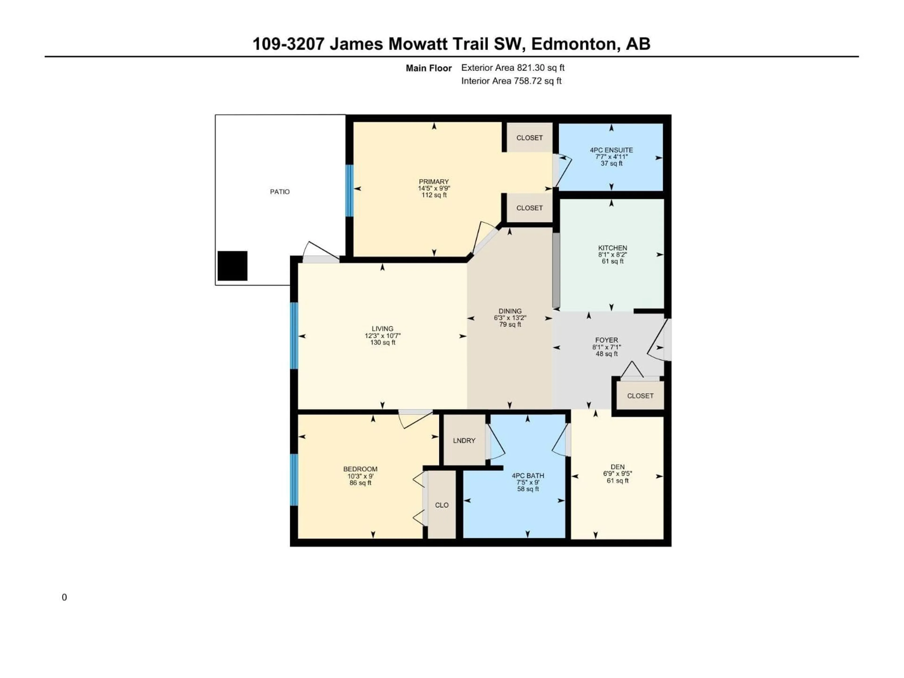 Floor plan for #109 - 3207 JAMES MOWATT TR, Edmonton Alberta T6W3L6