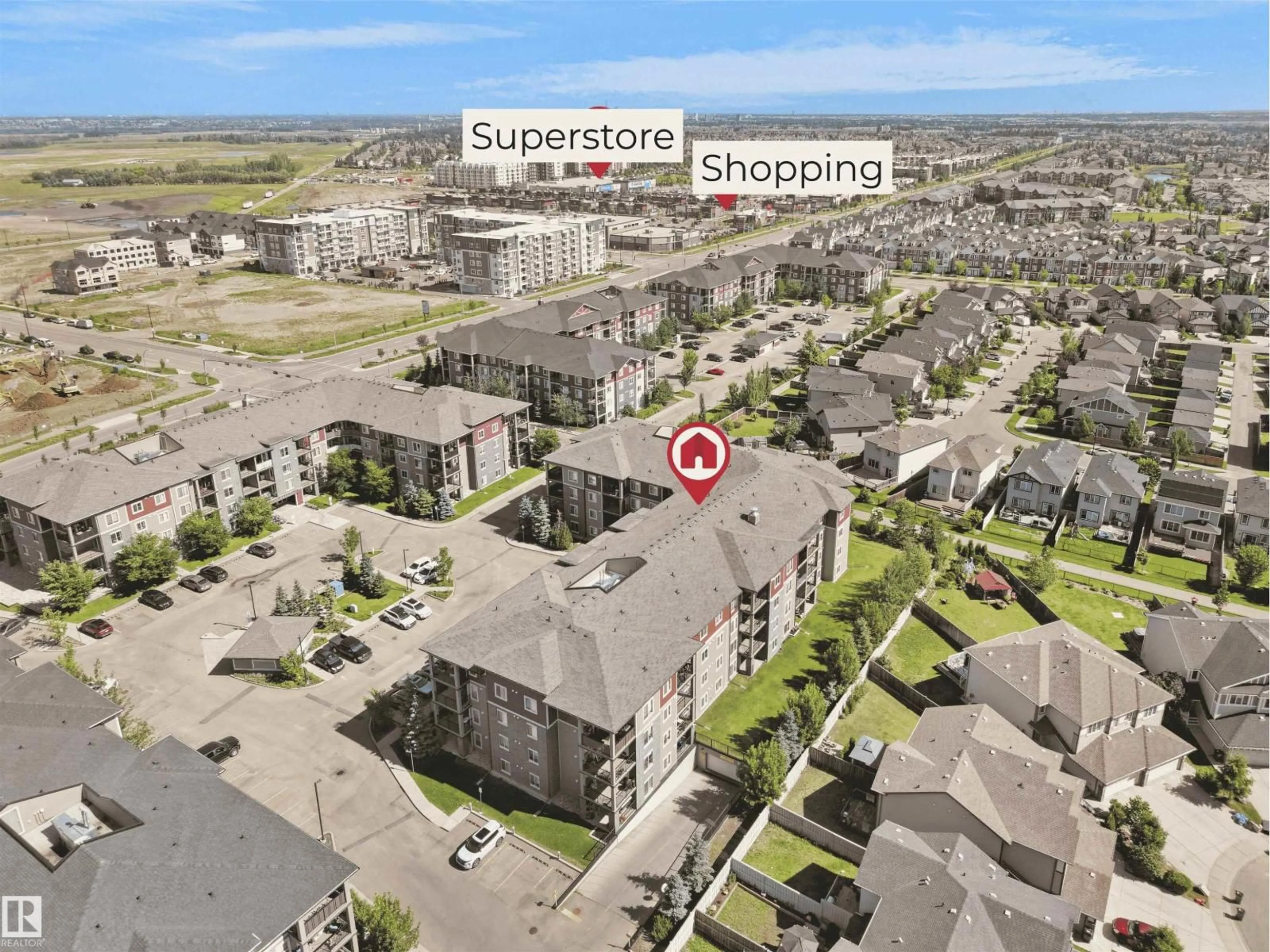 A pic from outside/outdoor area/front of a property/back of a property/a pic from drone, street for #109 - 3207 JAMES MOWATT TR, Edmonton Alberta T6W3L6