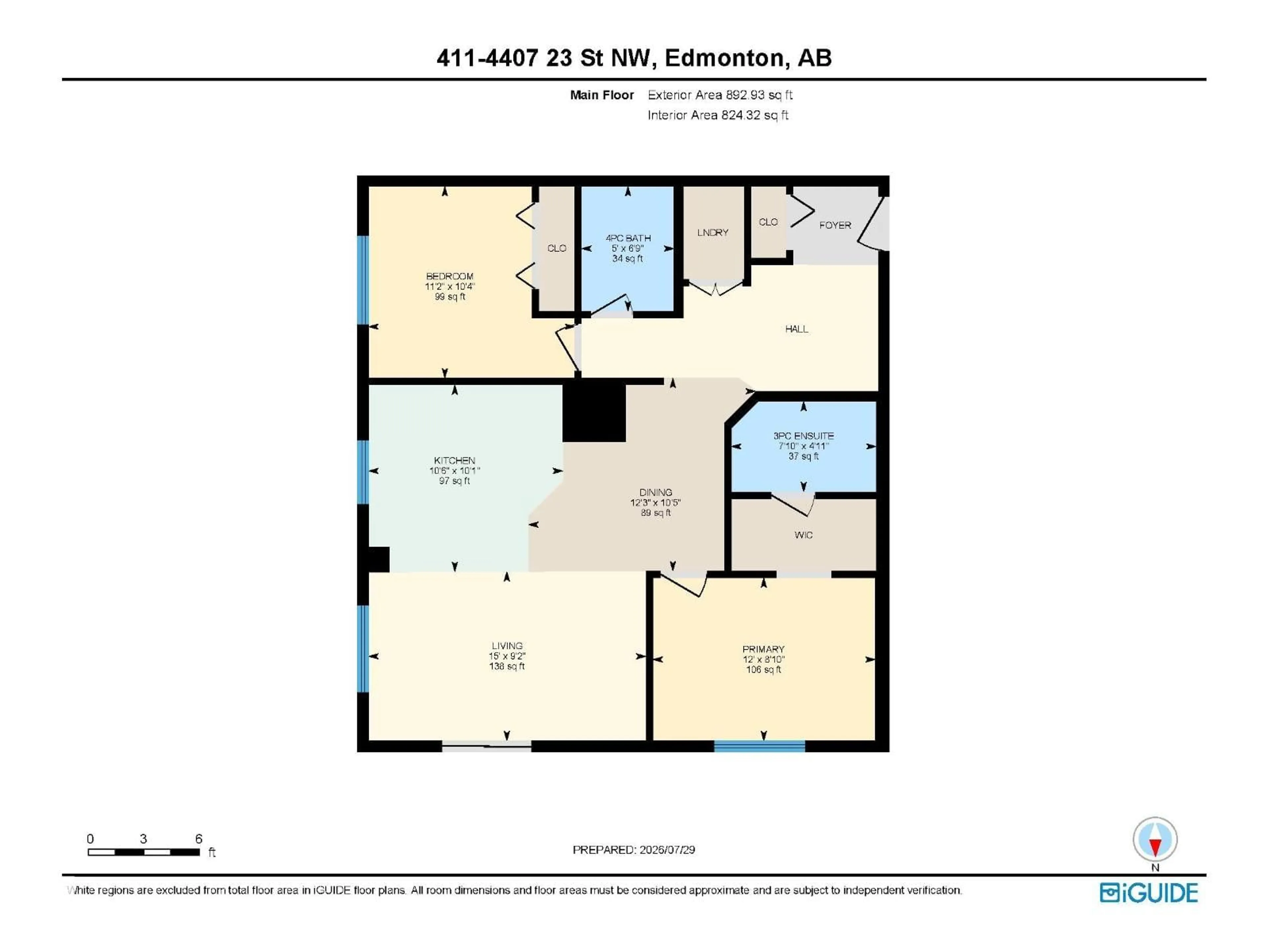 Floor plan for 411 - 4407 23 ST, Edmonton Alberta T6T0B6
